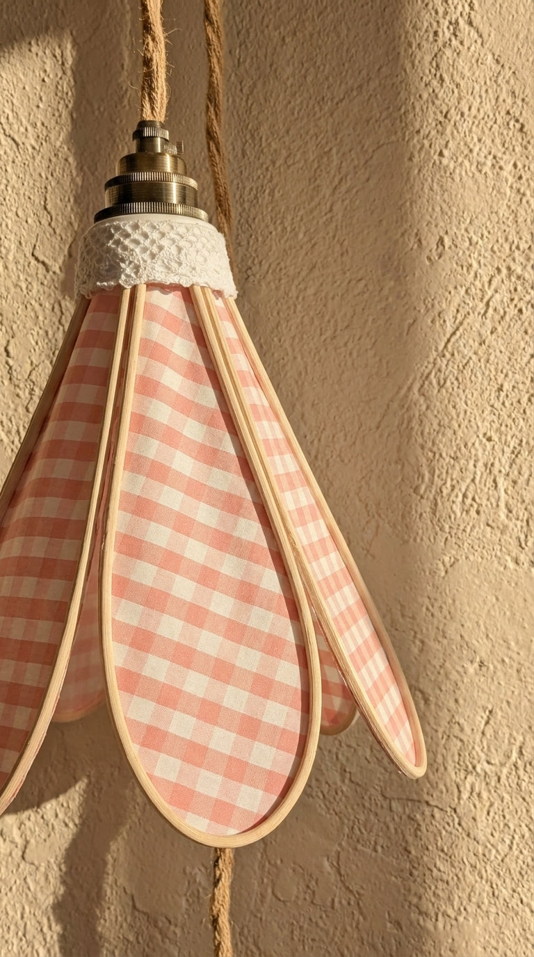 Lampe Tulipe Pique-nique Champêtre – Abat-jour Motif Vichy Fait Main