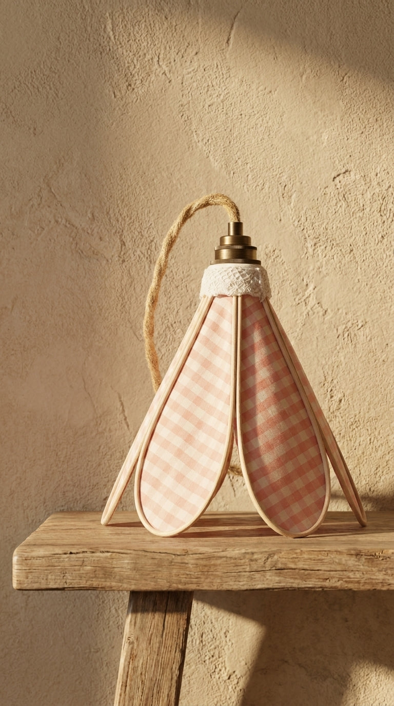 Lampe Tulipe Pique-nique Champêtre – Abat-jour Motif Vichy Fait Main