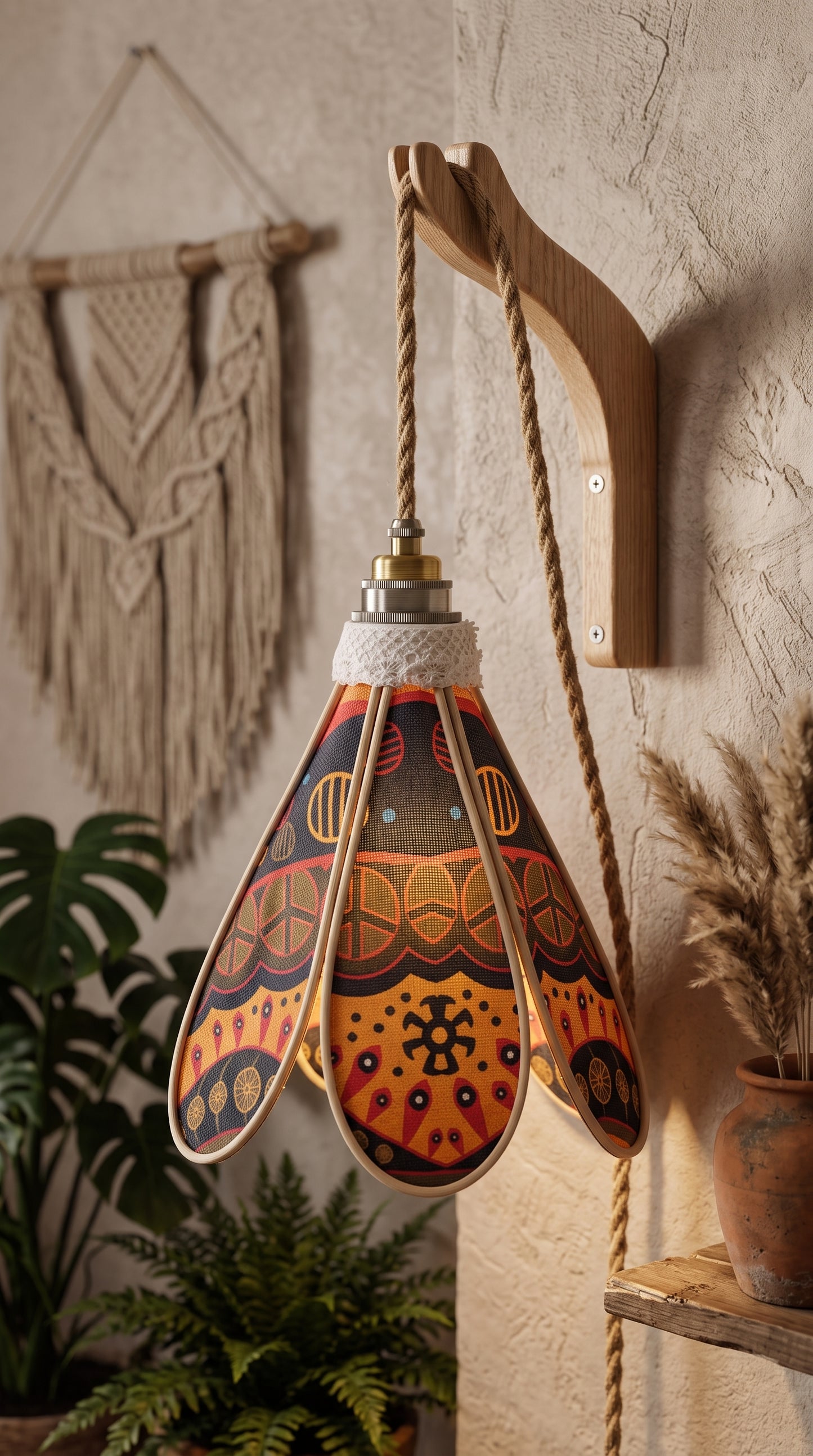 Lampe Tulipe Terre Rouge – Abat-jour Motif Wax Africain Fait Main