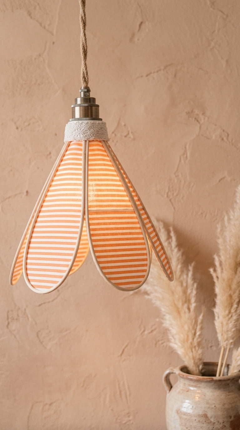 Lampe Tulipe Coucher de Soleil – Abat-jour Motif Rayures Champêtre Fait Main