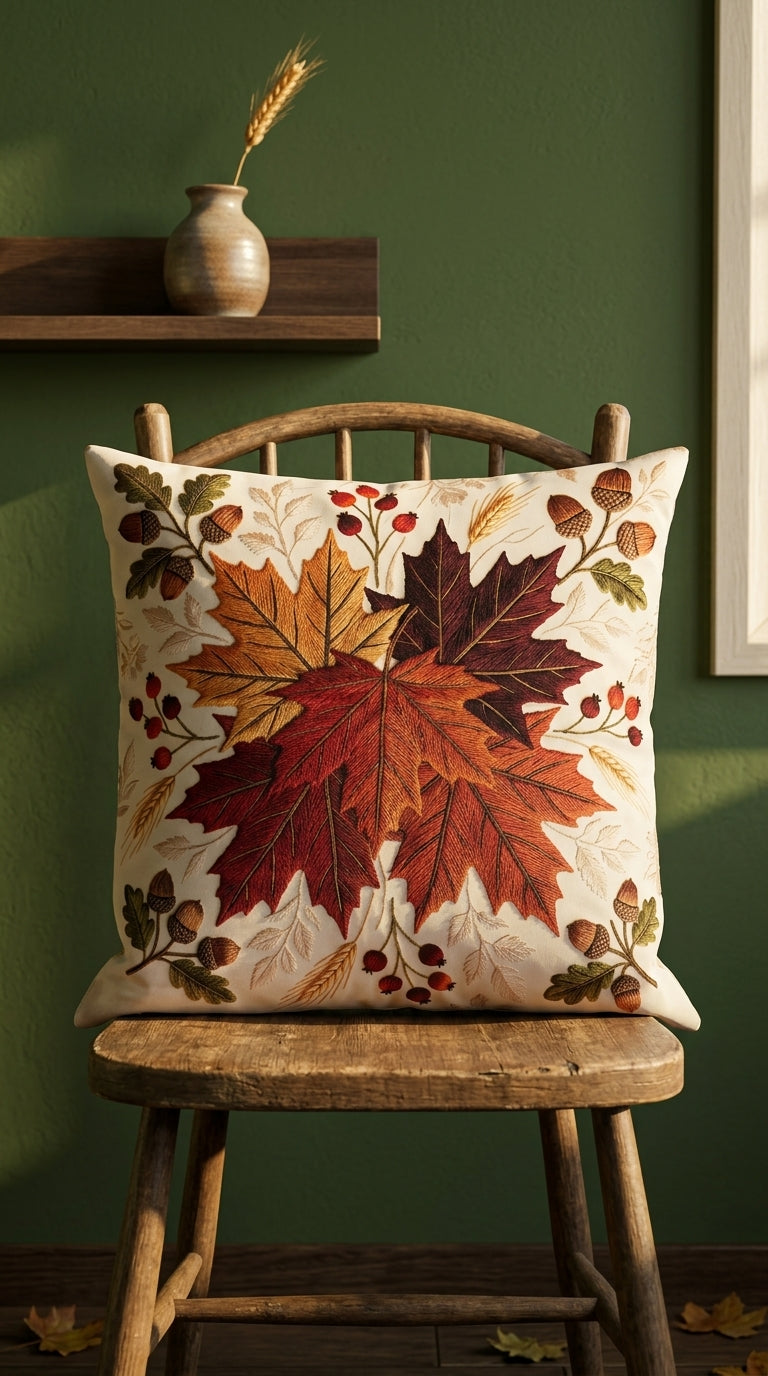 Housse de coussin Éclat de Feuilles d'Érable, vue de face sur fond neutre
