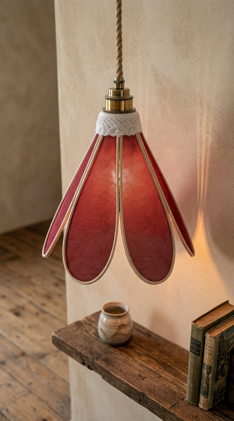 Lampe Tulipe Toile de Jute Rouge – Lampe Artisanale Bohème Naturelle