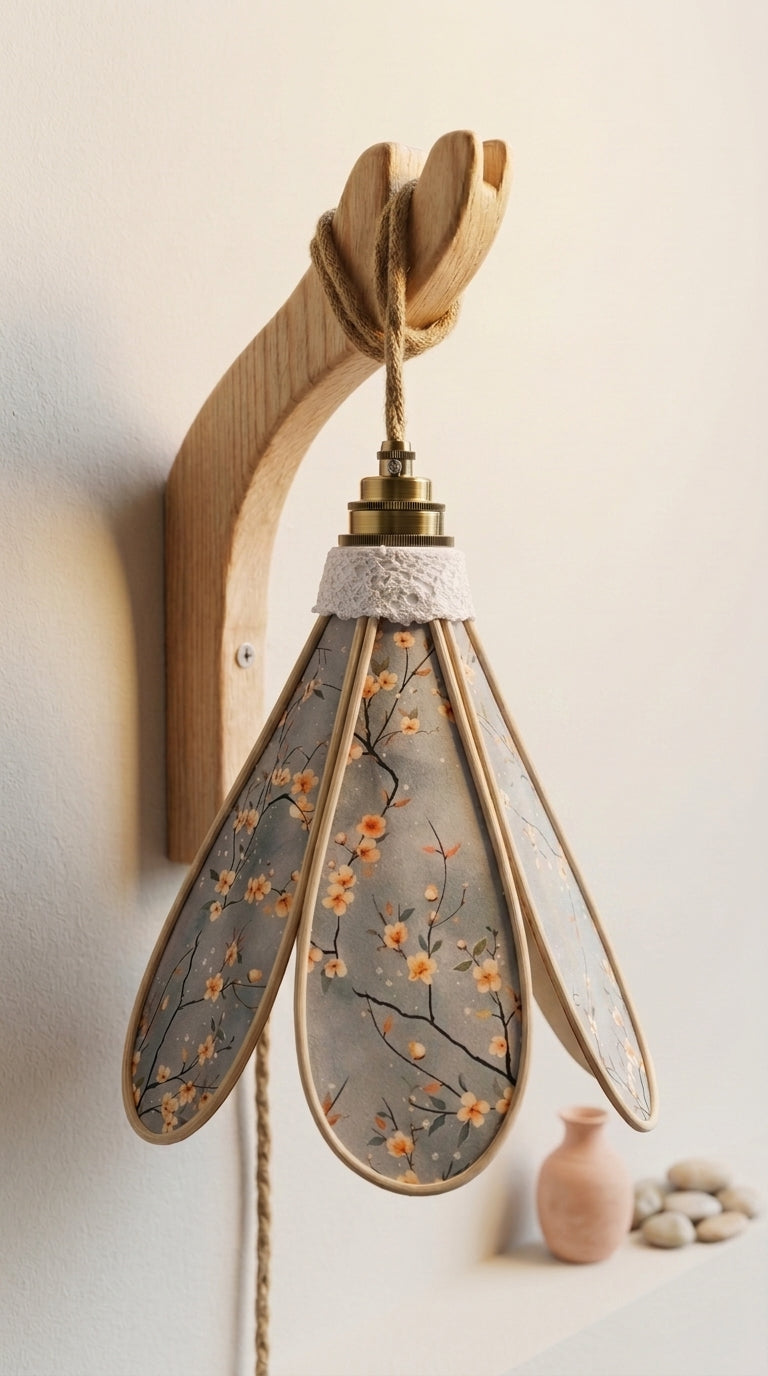 Lampe Tulipe Douceur du Levant – Abat-jour Motif Cerisiers Fait Main