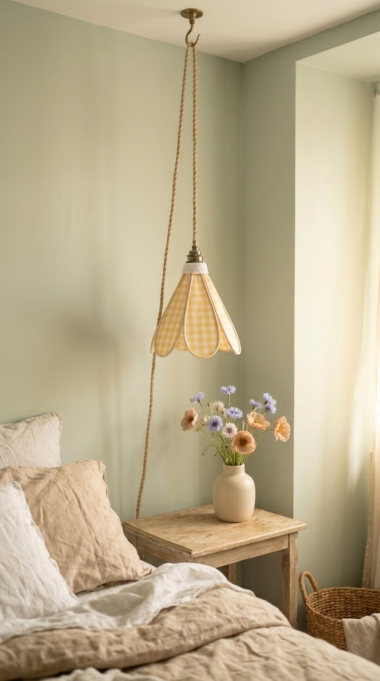 Lampe Tulipe Matin Ensoleillé – Abat-jour Motif Vichy Jaune Fait Main