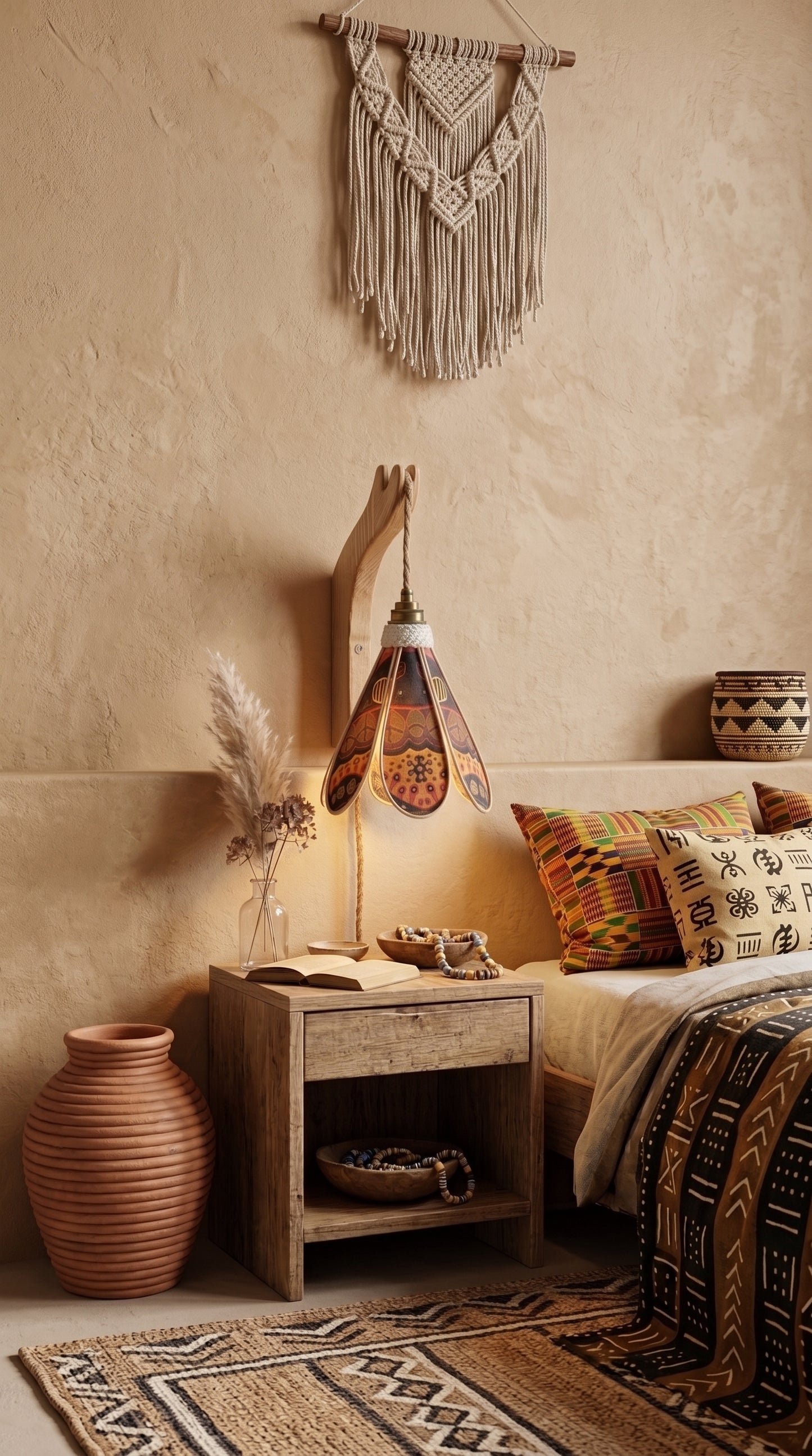 Lampe Tulipe Terre Rouge – Abat-jour Motif Wax Africain Fait Main