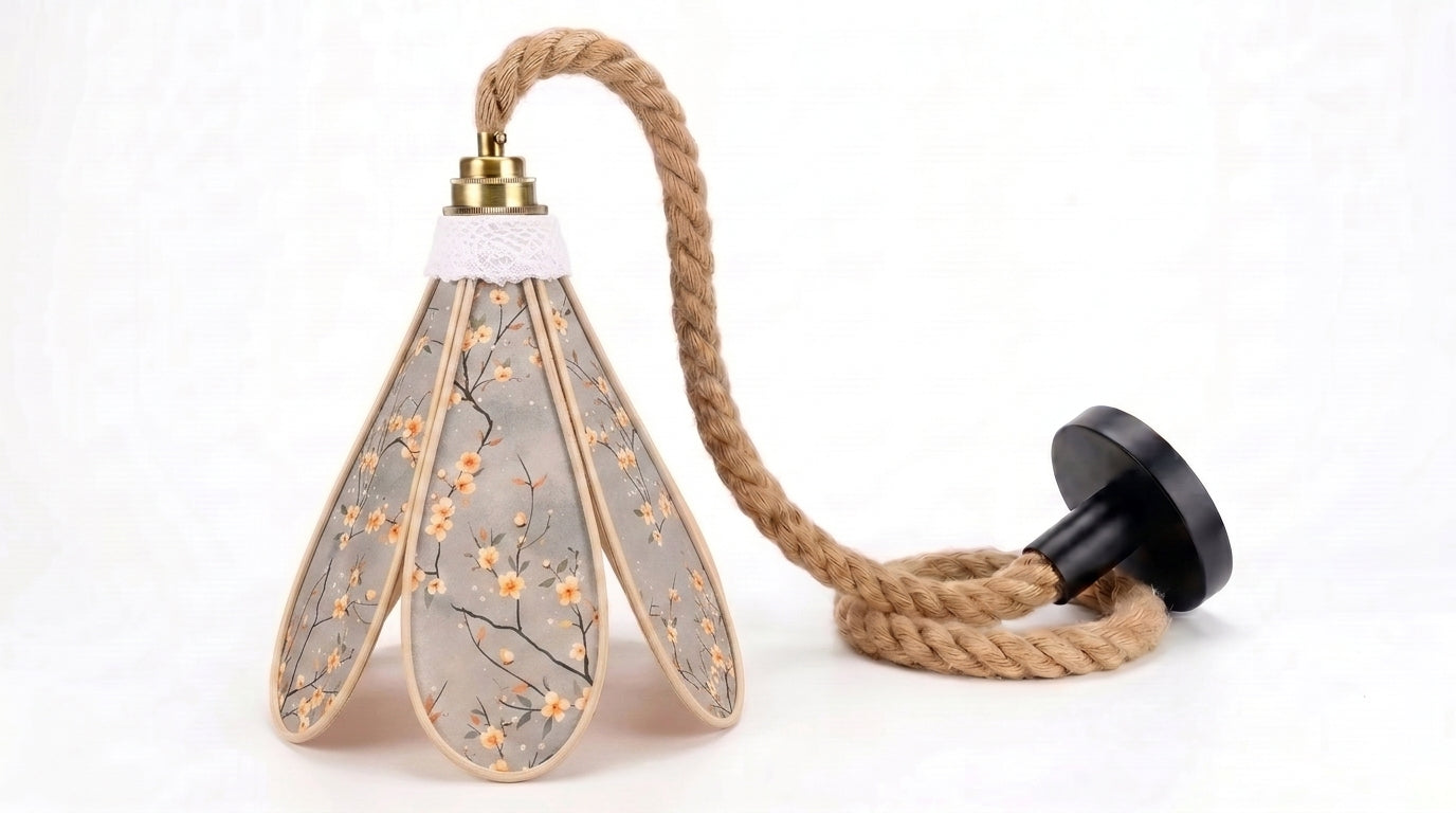 Lampe Tulipe Douceur du Levant – Abat-jour Motif Cerisiers Fait Main