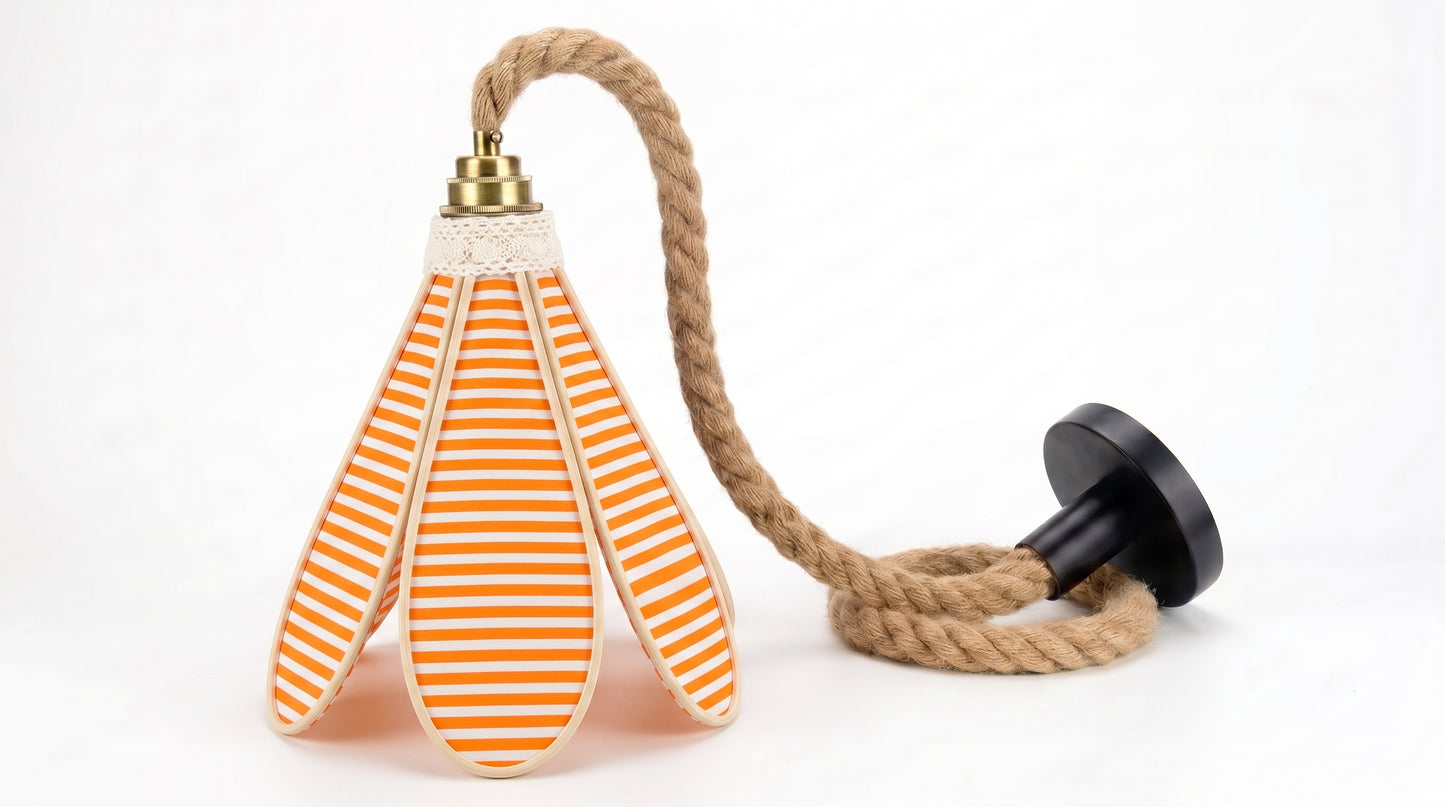 Lampe Tulipe Coucher de Soleil – Abat-jour Motif Rayures Champêtre Fait Main