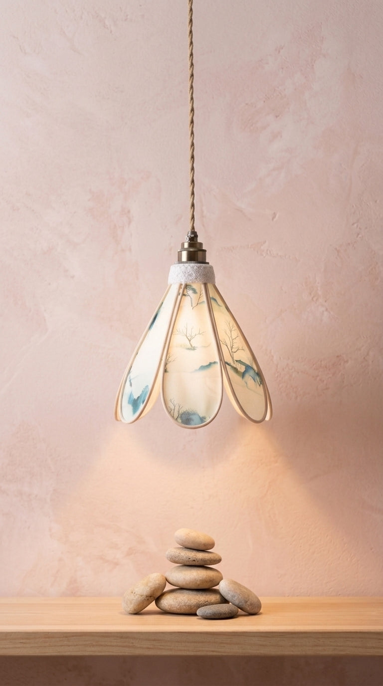 Lampe Tulipe Sérénité des Montagnes – Abat-jour Motif Pagodes Fait Main