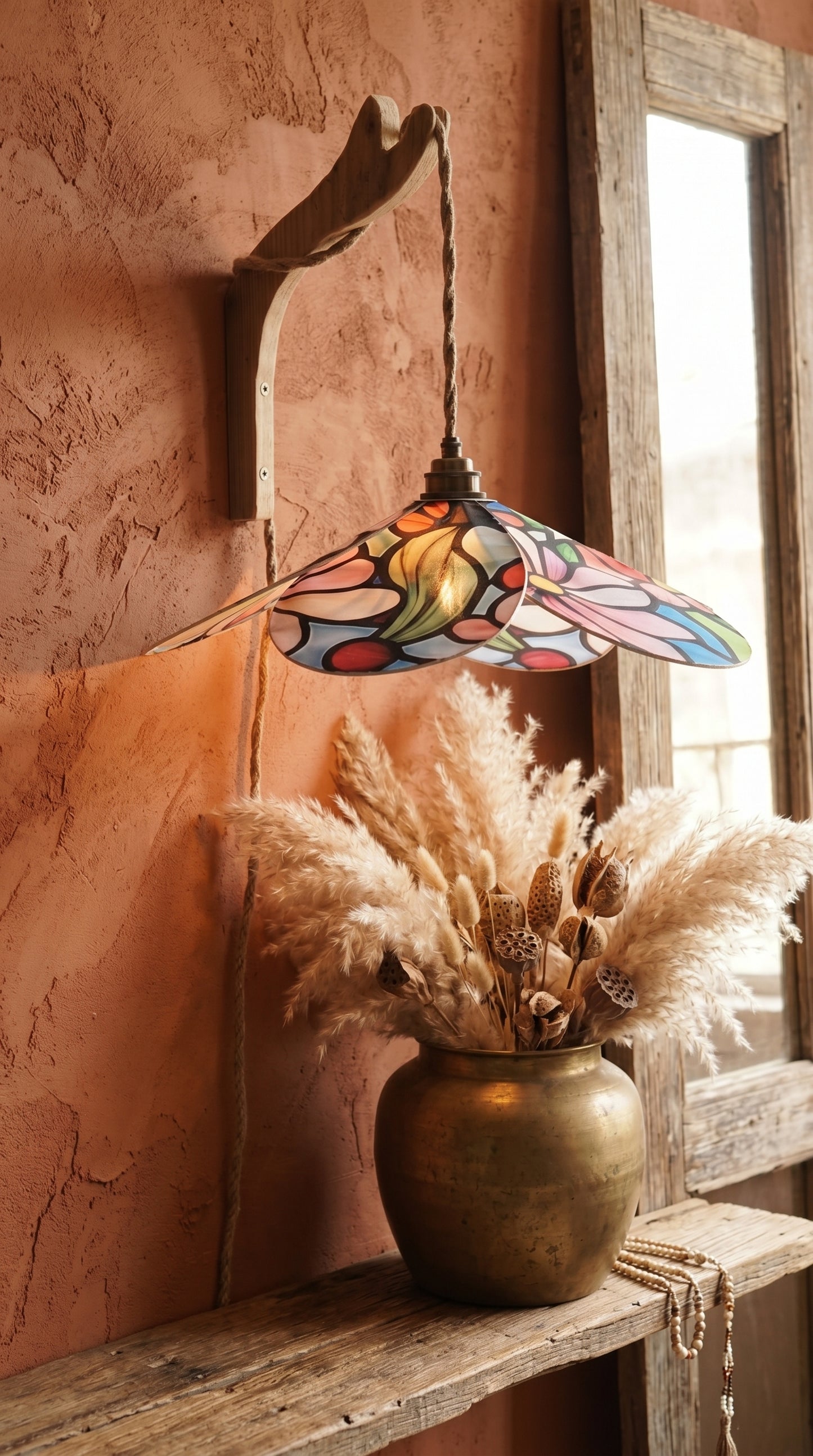 Lampe Magnolia Vitrail Fleurie – Lampe Artisanale Bohème Florale