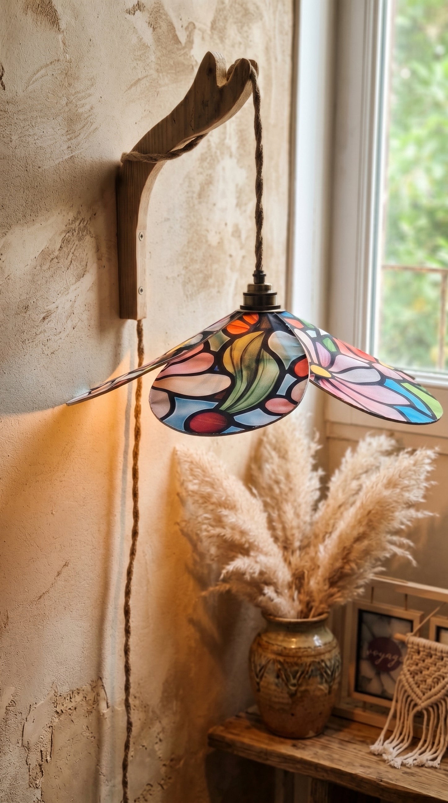 Lampe Magnolia Vitrail Fleurie – Lampe Artisanale Bohème Florale