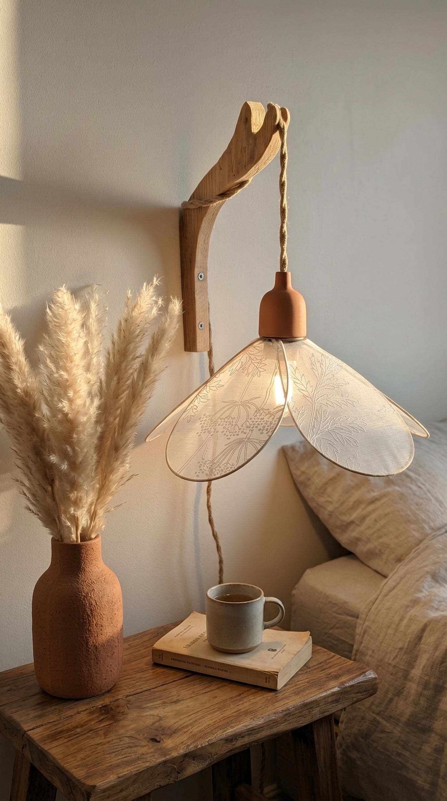 Lampe Magnolia Pissenlits en voilage- Lampe Artisanale Bohème Florale