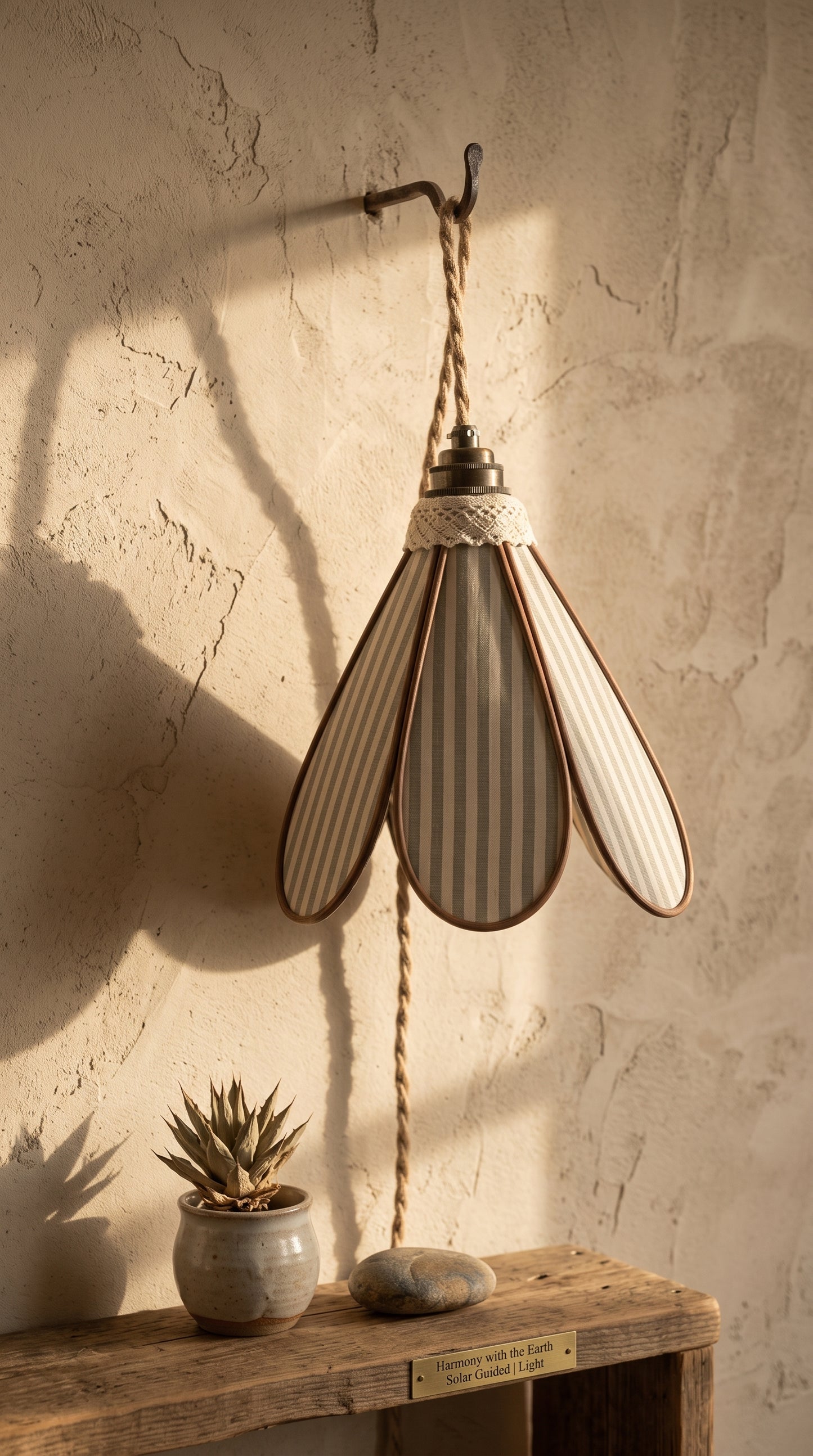 Lampe Tulipe Chemin de Campagne – Abat-jour Motif Rayures Sauge Fait Main