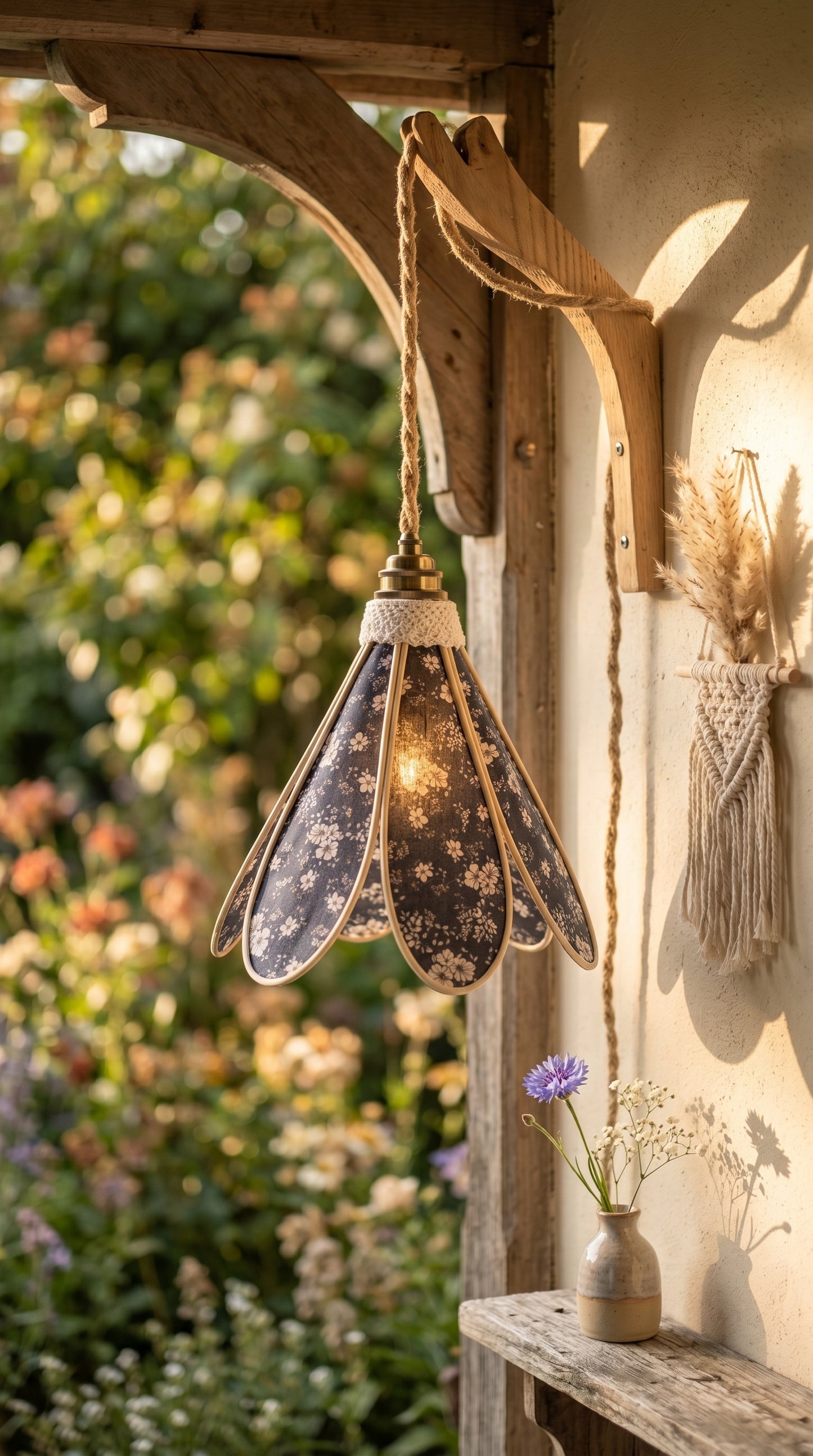 Lampe Tulipe Florale Bleue Nuit - Lampe Artisanale Bohème Florale