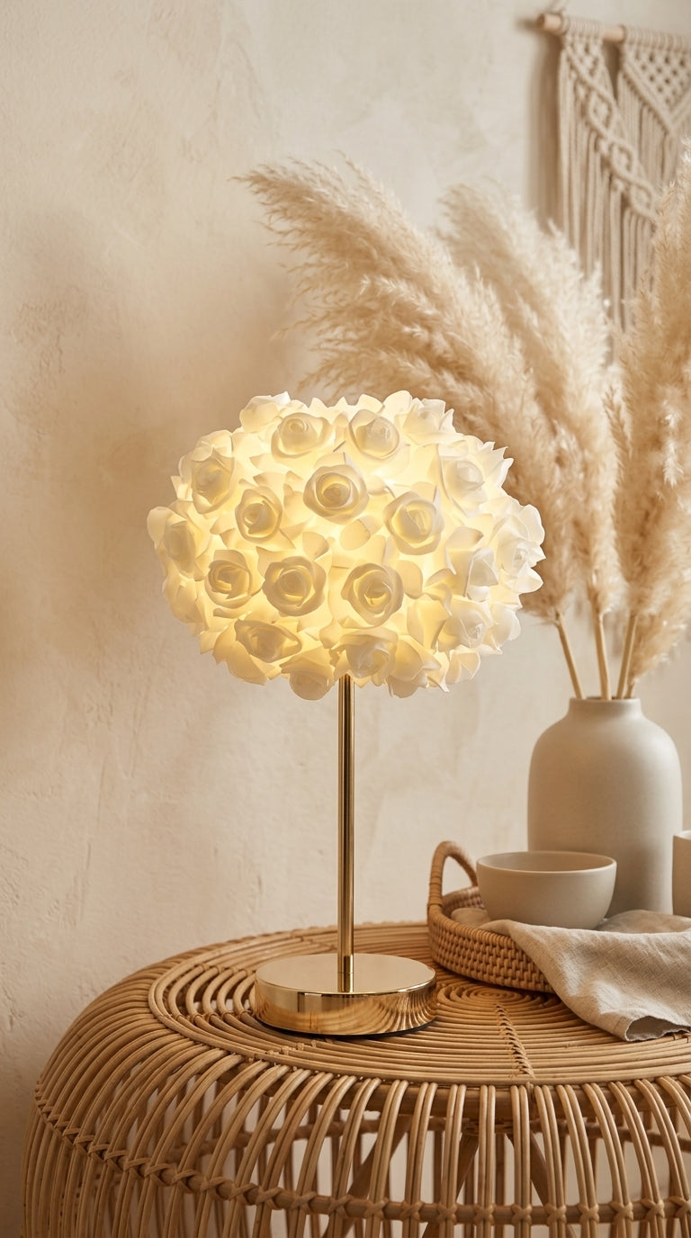 Lampe Roses Blanches – 40 cm – 3 Lumières LED