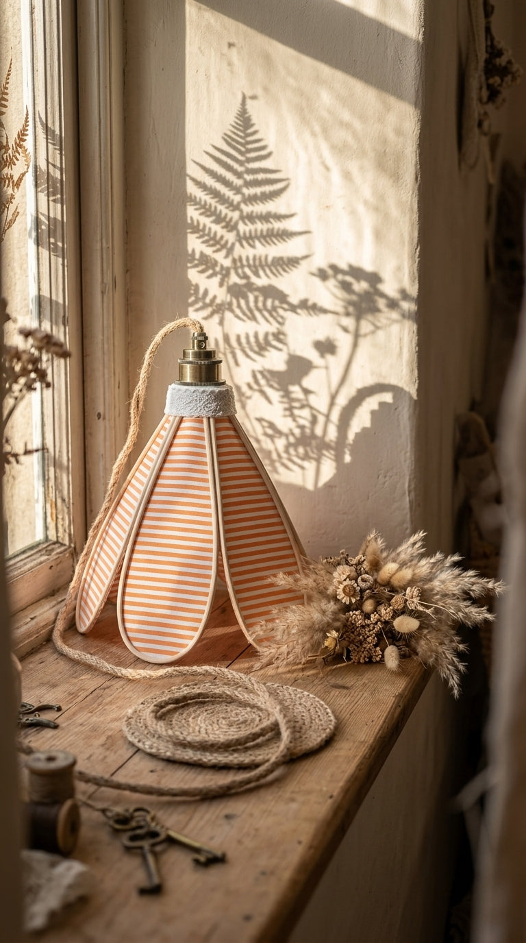 Lampe Tulipe Coucher de Soleil – Abat-jour Motif Rayures Champêtre Fait Main