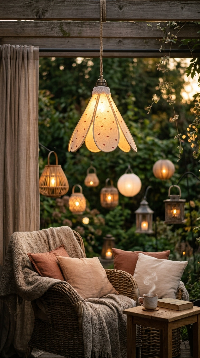 Lampe Tulipe Cœur de Lin – Abat-jour Motif Cœurs Bordeaux Fait Main