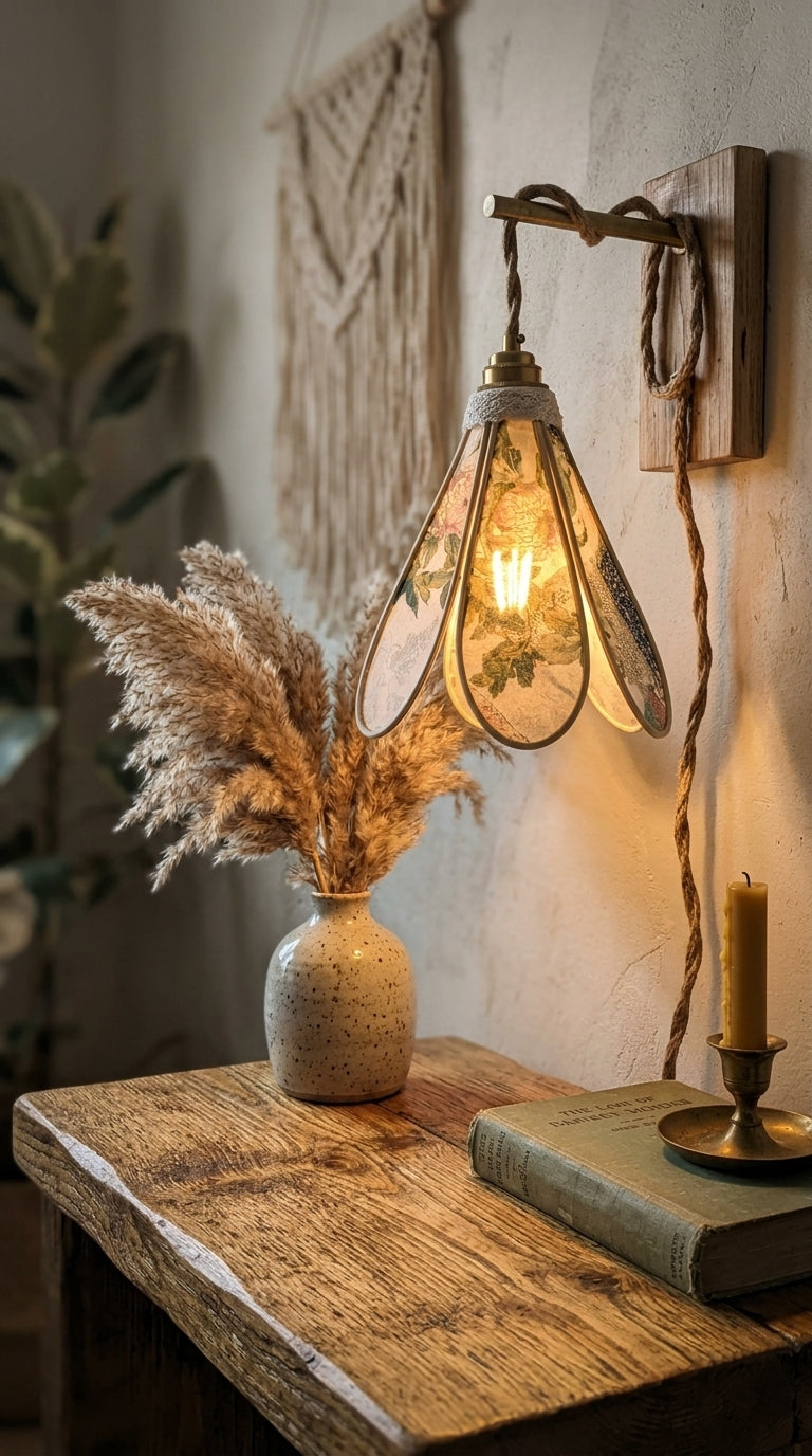 Lampe Tulipe en Tencel Iridescent Floral – Lampe Artisanale Bohème Florale