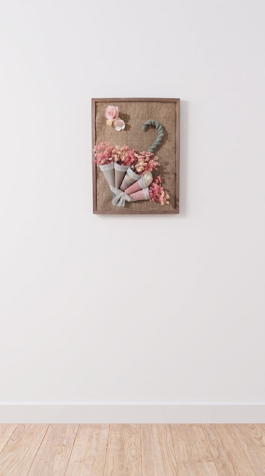 Tableau Mural Ondée de Pétales – Fleurs Artificielles Fait Main