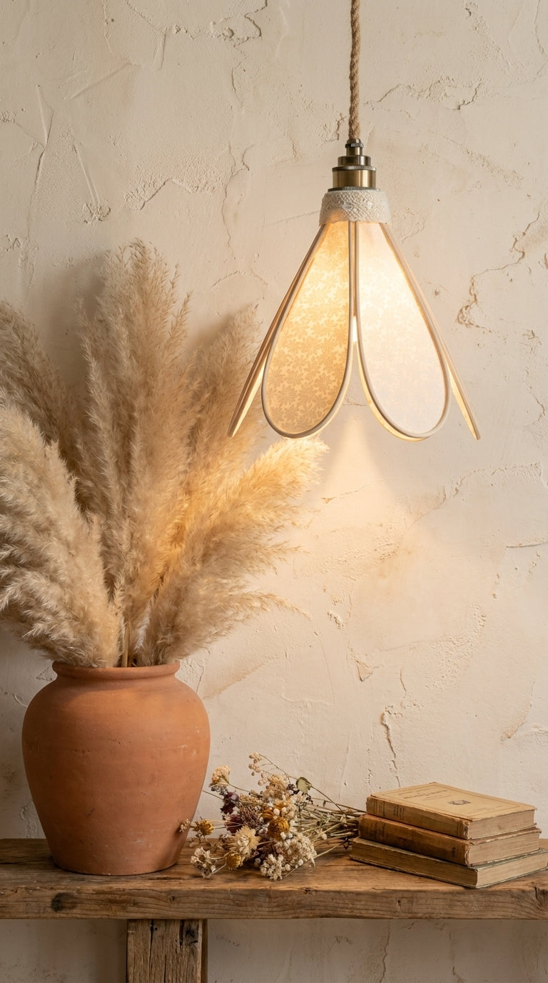 Lampe Tulipe Nacre en Fleurs – Abat-jour Motif Floral Nacré Fait Main