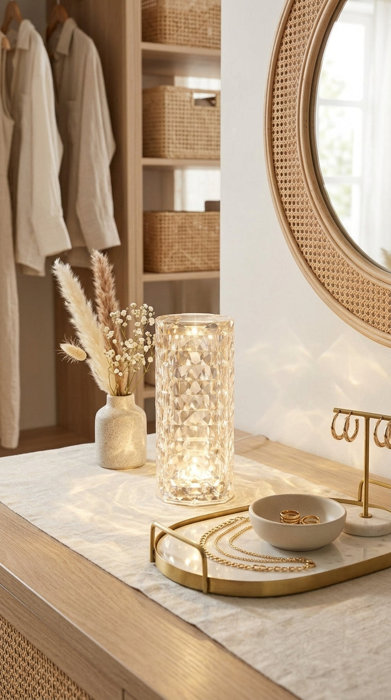 Lampe Diamant Cylindrique – Effet Cristal Facetté & Lumière Scintillante