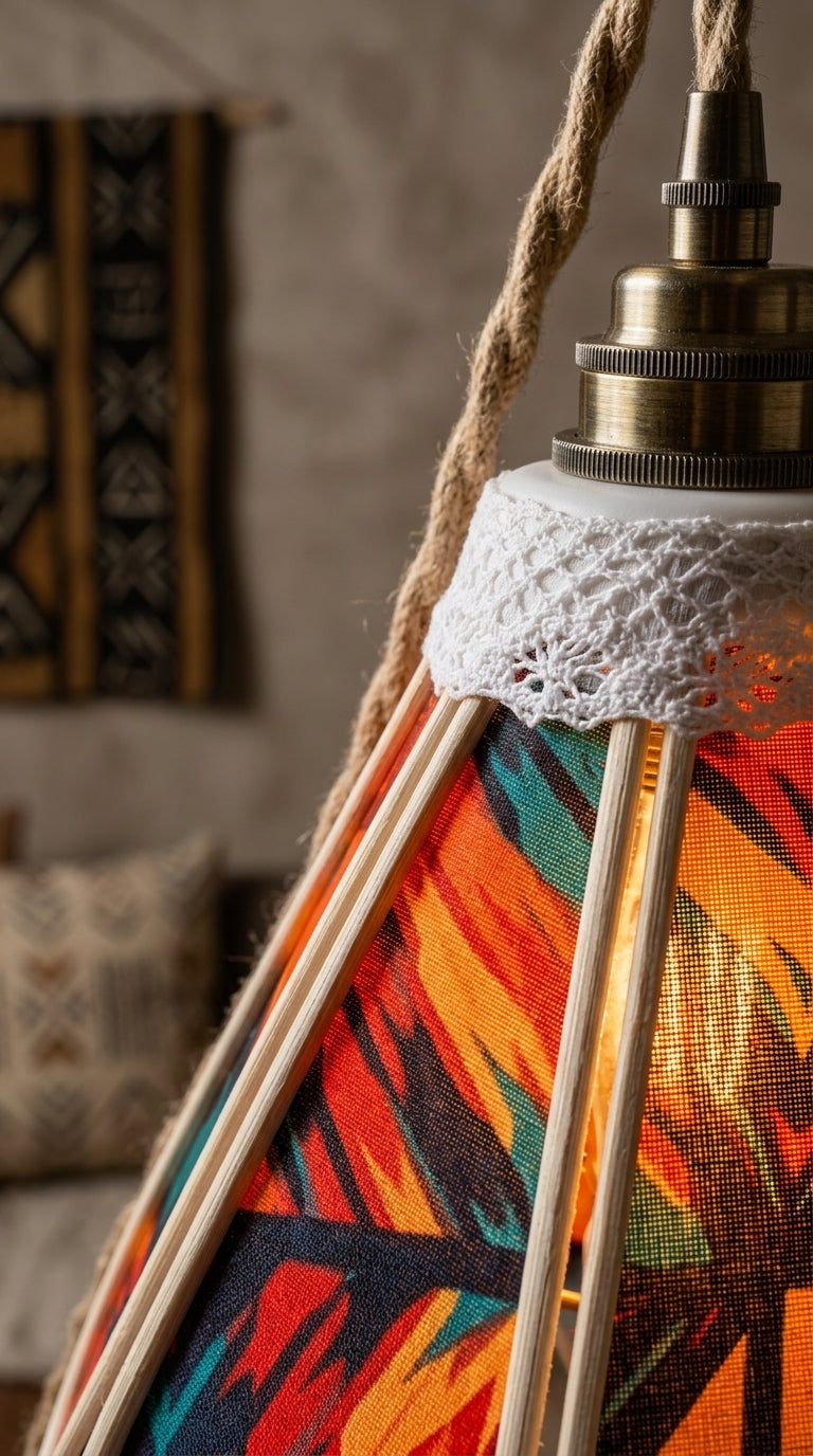 Lampe Tulipe Soleil de Brousse – Abat-jour Motif Tribal Fait Main
