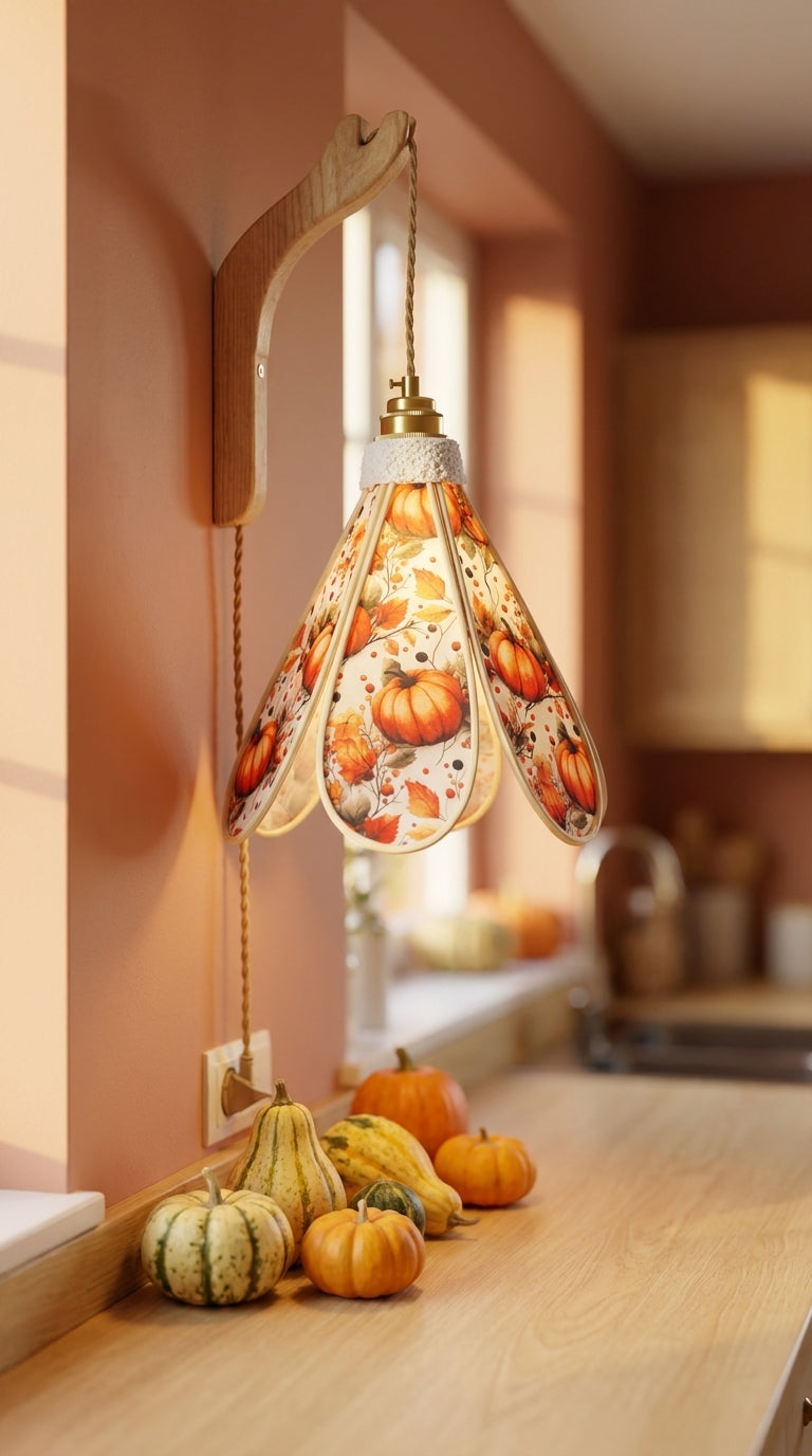Suspension tulipe Verger d'Automne allumée, lumière chaude diffusée