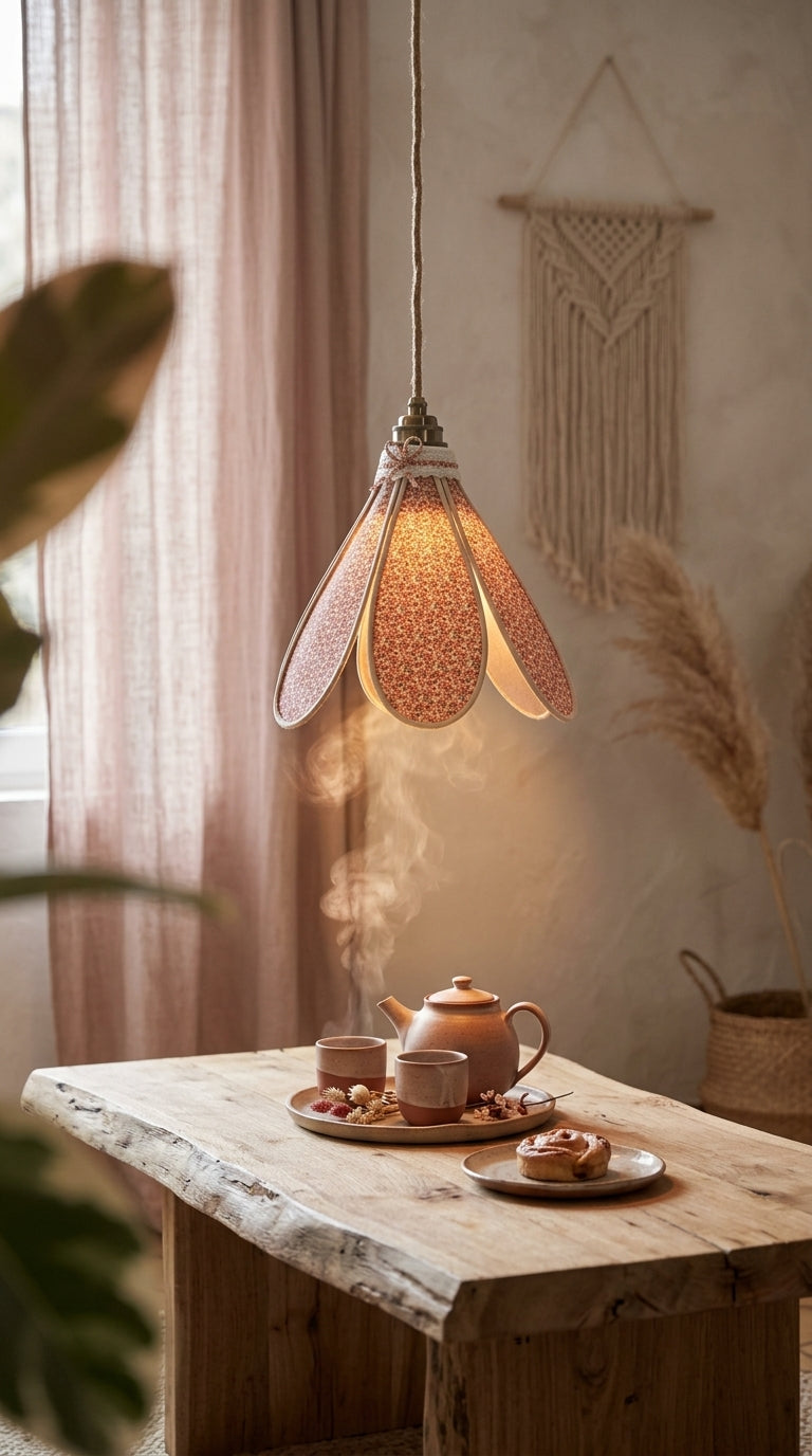 Lampe Tulipe Petite Rose- Lampe Artisanale Bohème Florale
