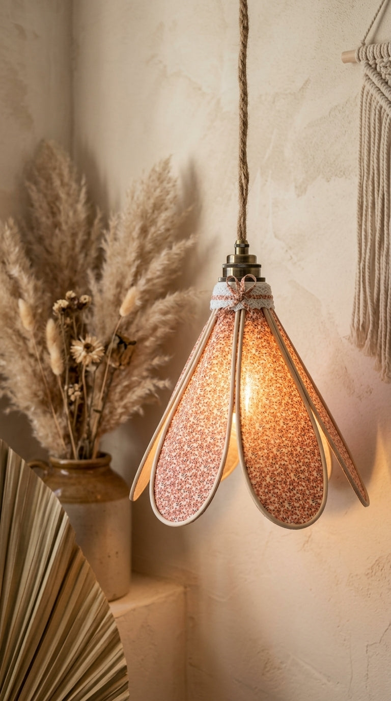 Lampe Tulipe Petite Rose- Lampe Artisanale Bohème Florale