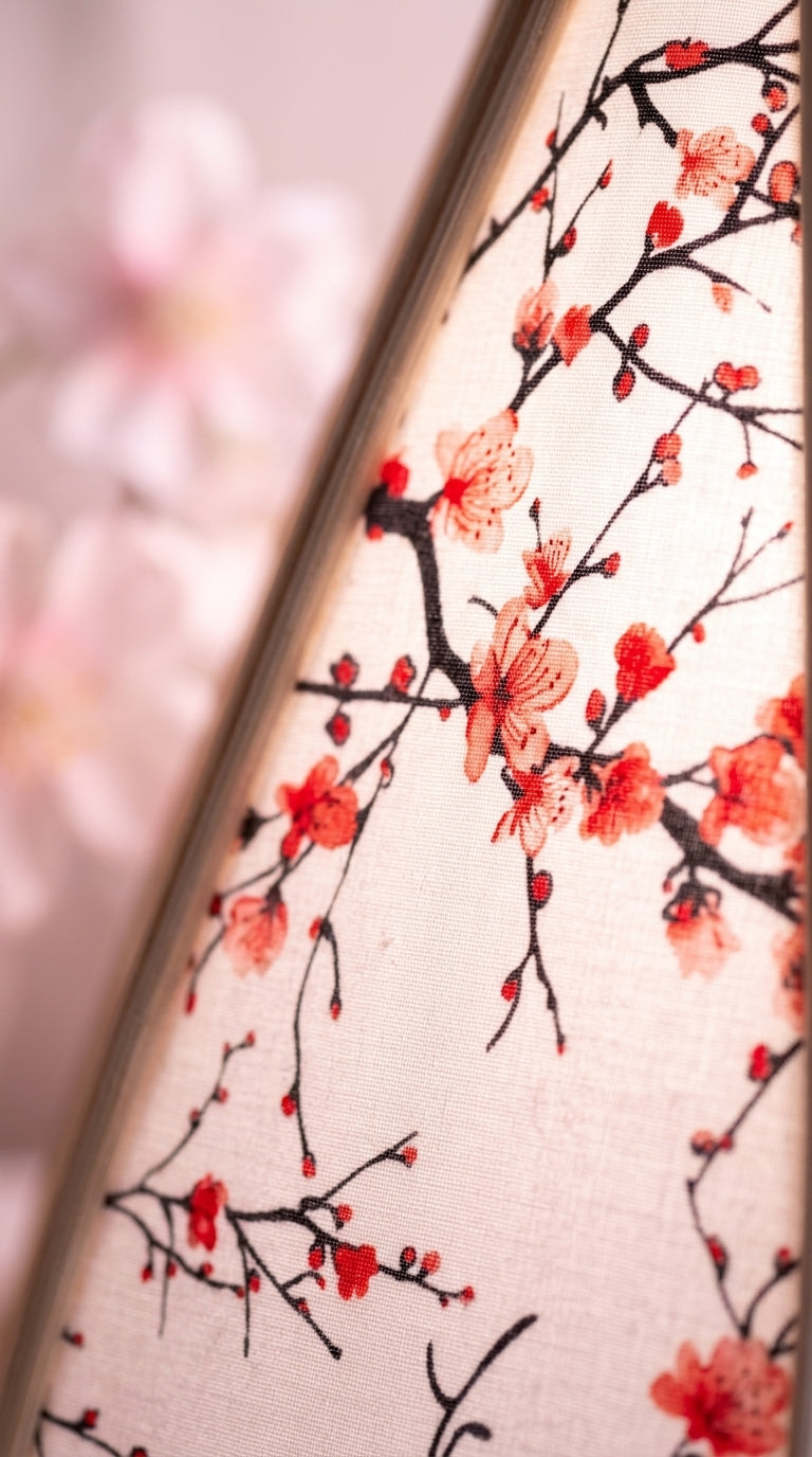 Lampe Tulipe Éclat du Japon – Abat-jour Motif Cerisiers Rouges Fait Main