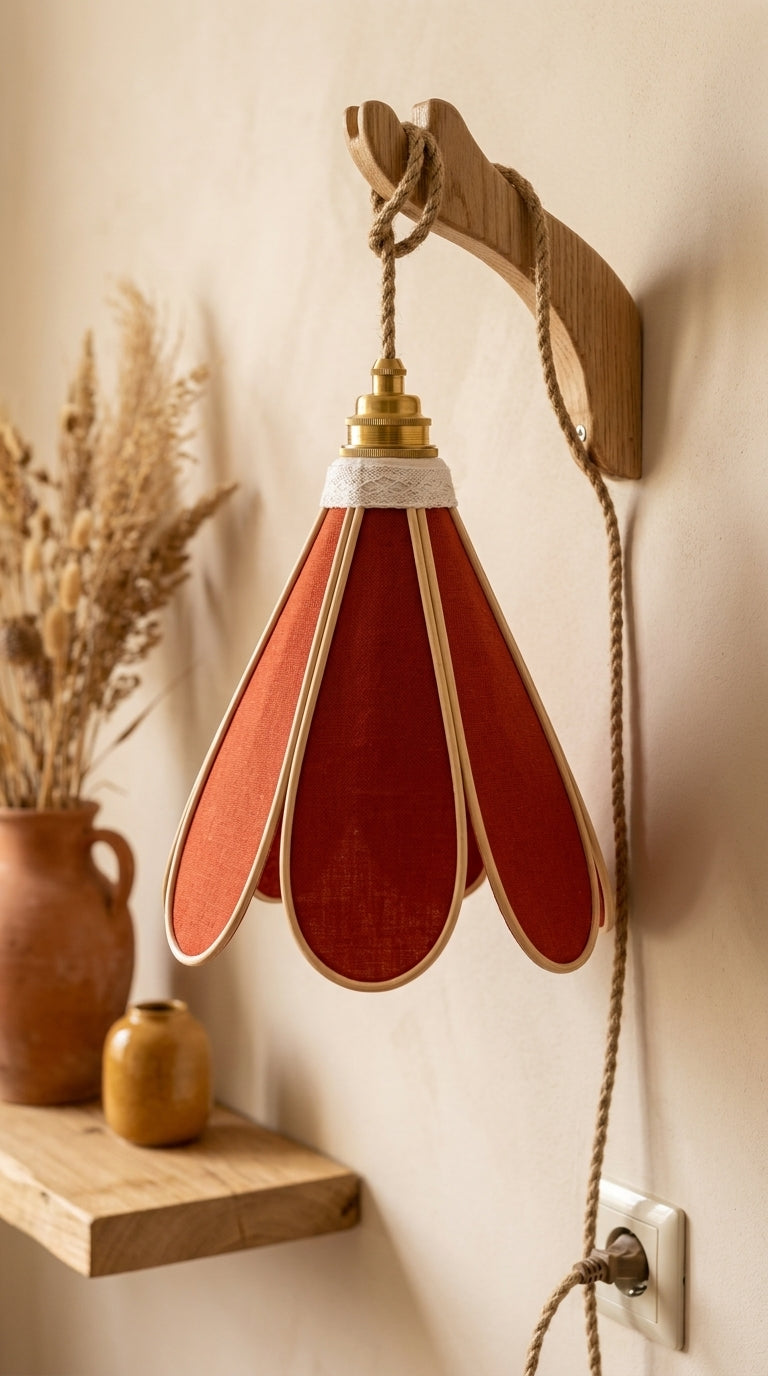 Lampe Tulipe Terre Cuite – Abat-jour Lin et Coton Terracotta Fait Main