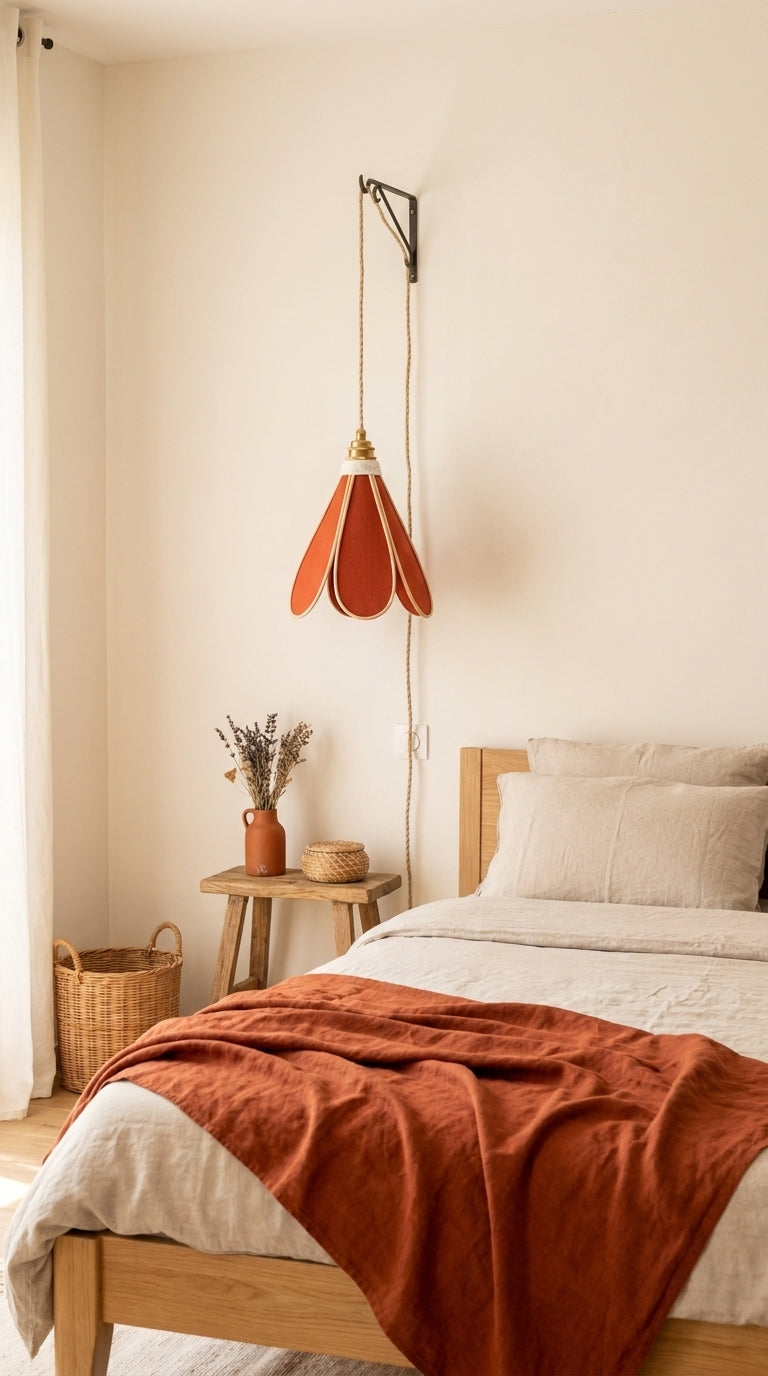 Lampe Tulipe Terre Cuite – Abat-jour Lin et Coton Terracotta Fait Main
