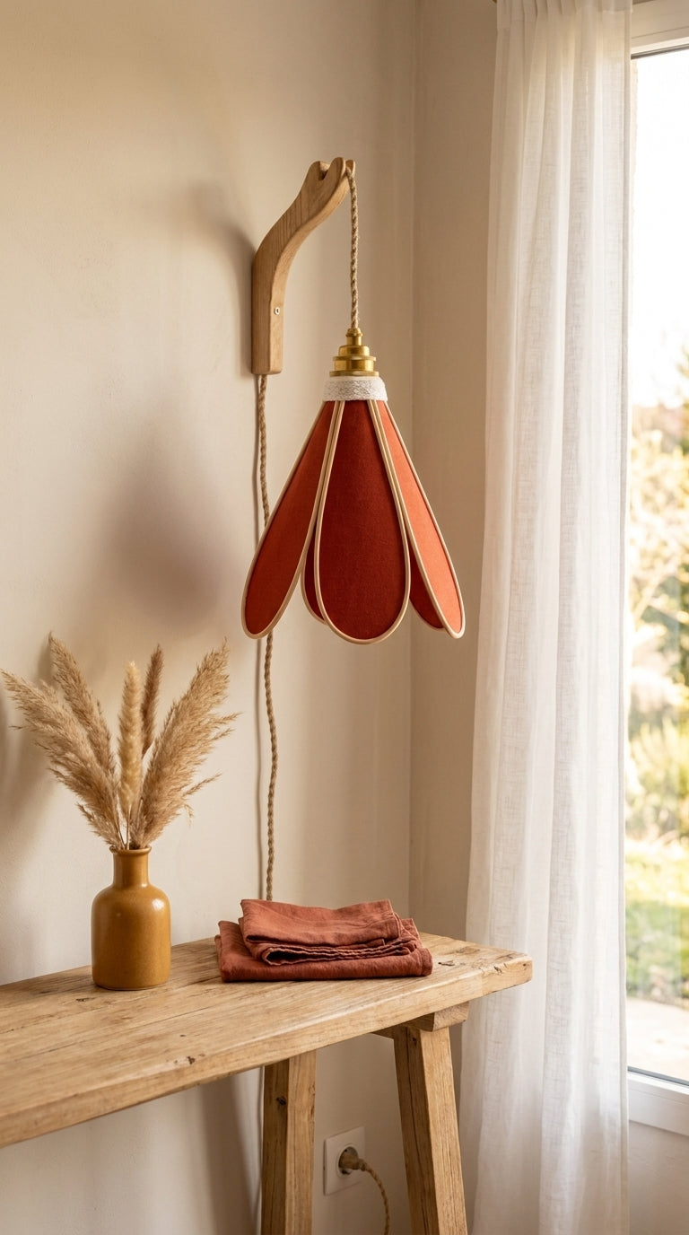 Lampe Tulipe Terre Cuite – Abat-jour Lin et Coton Terracotta Fait Main