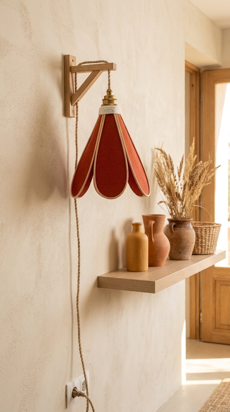 Lampe Tulipe Terre Cuite – Abat-jour Lin et Coton Terracotta Fait Main