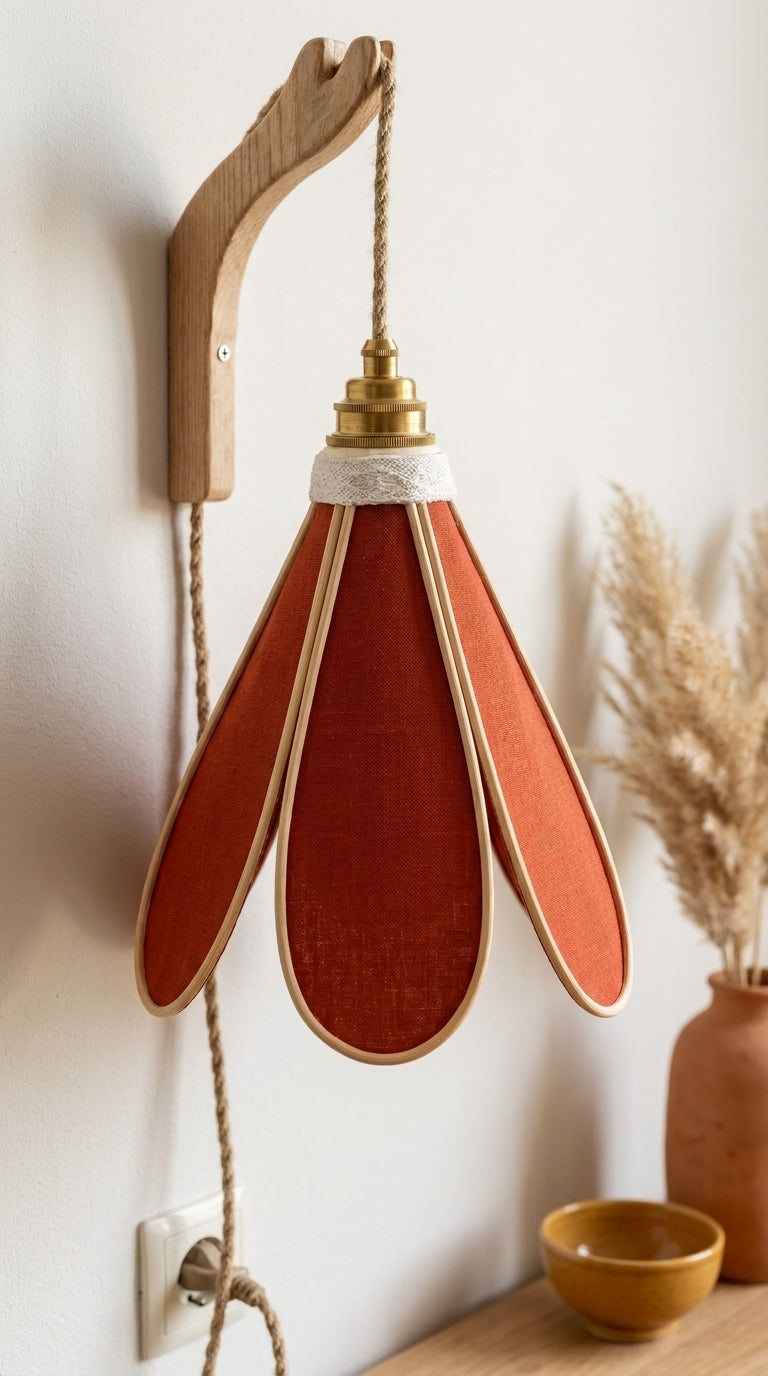 Lampe Tulipe Terre Cuite – Abat-jour Lin et Coton Terracotta Fait Main