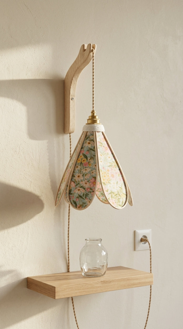 Applique murale Ciel de Printemps au-dessus d'une console en bois brut