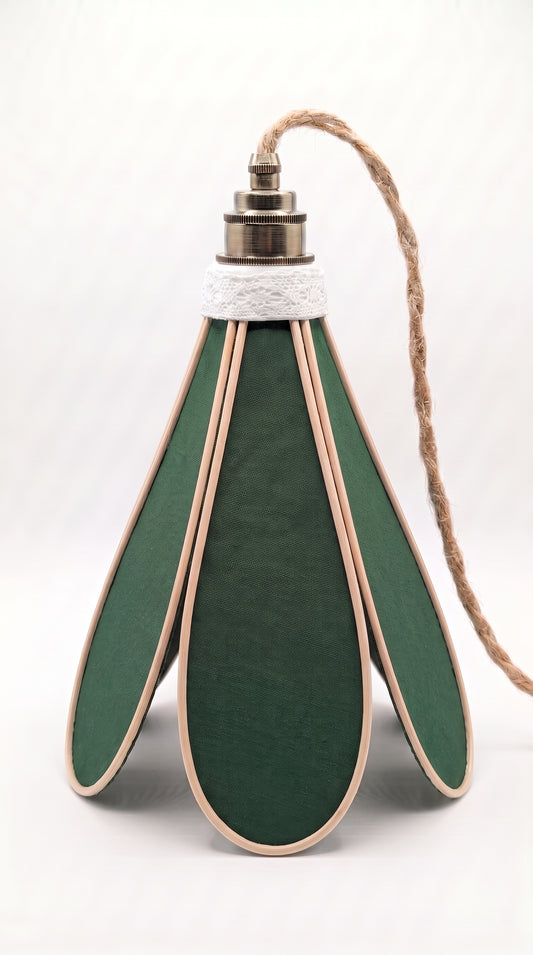 Lampe Tulipe Sous les Sapins – Abat-jour Lin et Coton Vert Sapin Fait Main