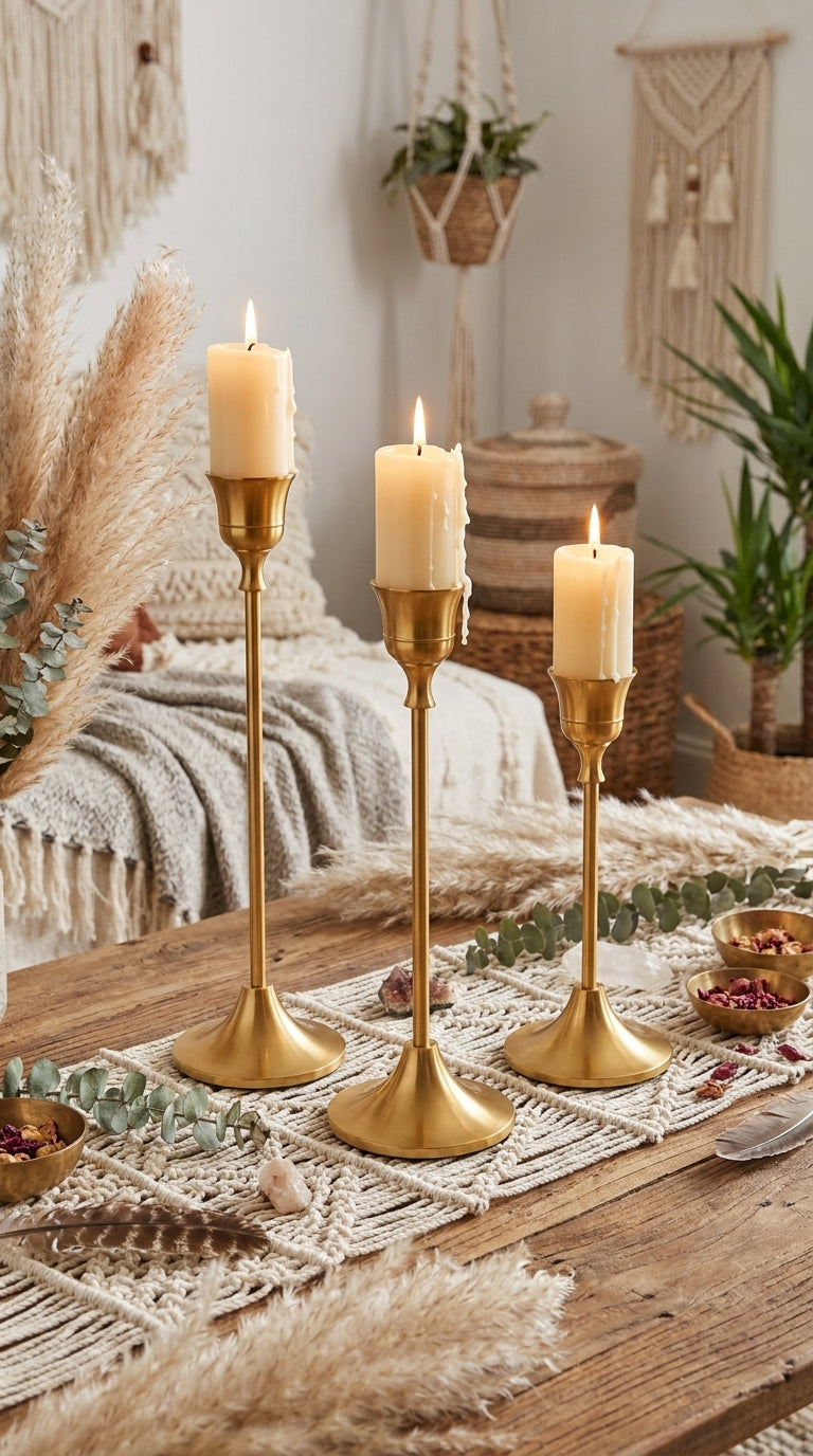Trio de Chandeliers Éclat Doré – Laiton Satiné 3 Hauteurs