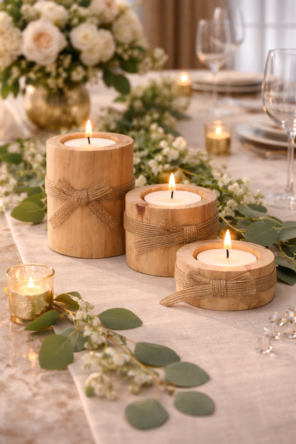 Bougeoir Décoratif en Bois Naturel – Lot de 3 Bougeoirs