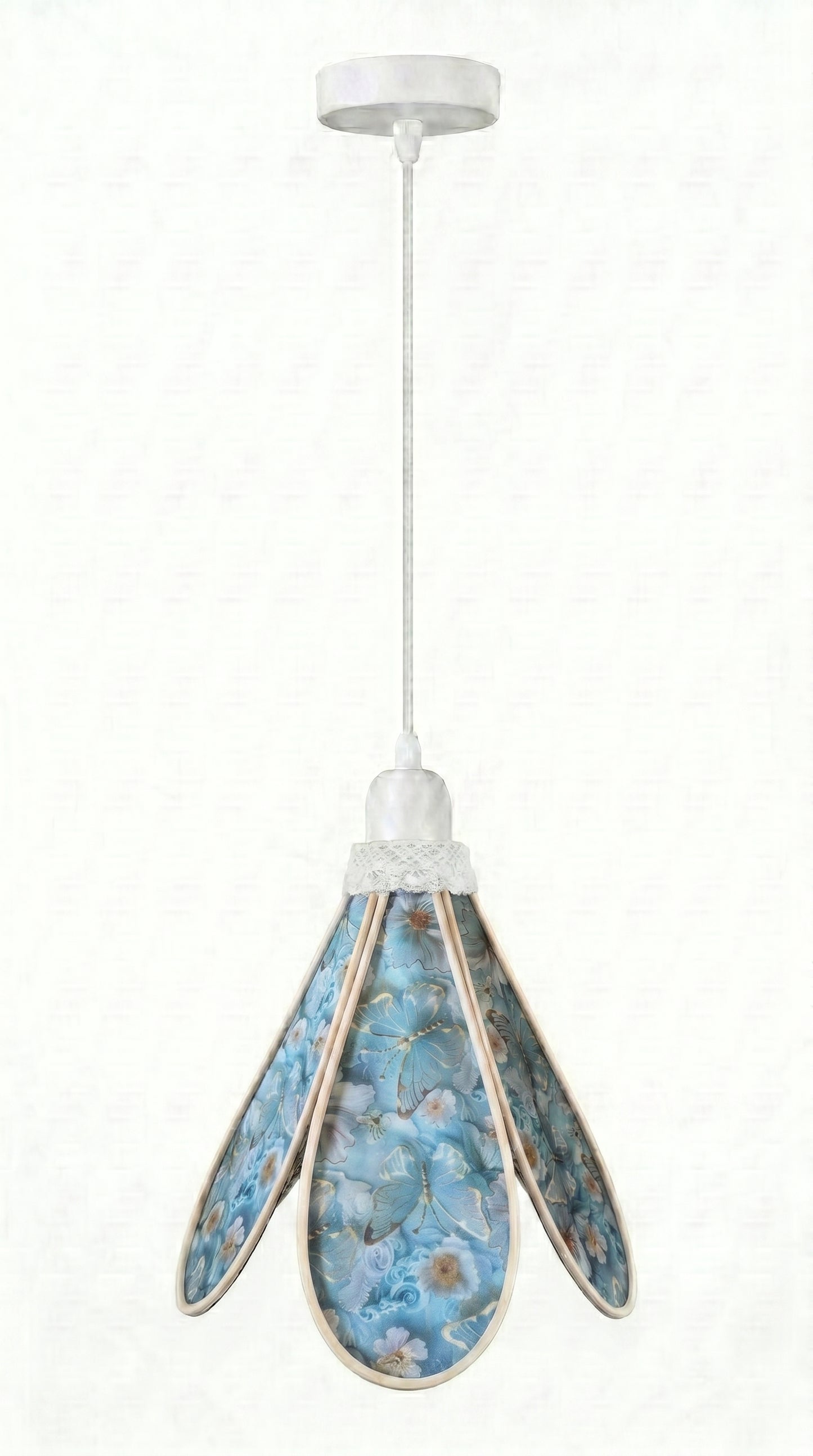 Lampe Tulipe Papillons Bleus- Lampe Artisanale Bohème Florale