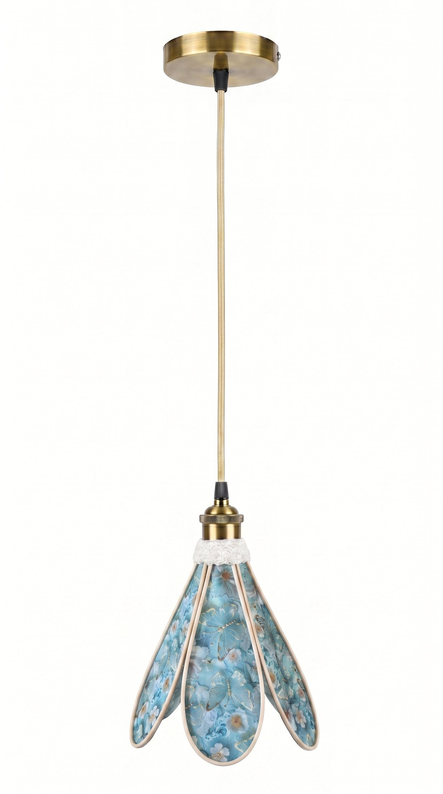 Lampe Tulipe Papillons Bleus- Lampe Artisanale Bohème Florale