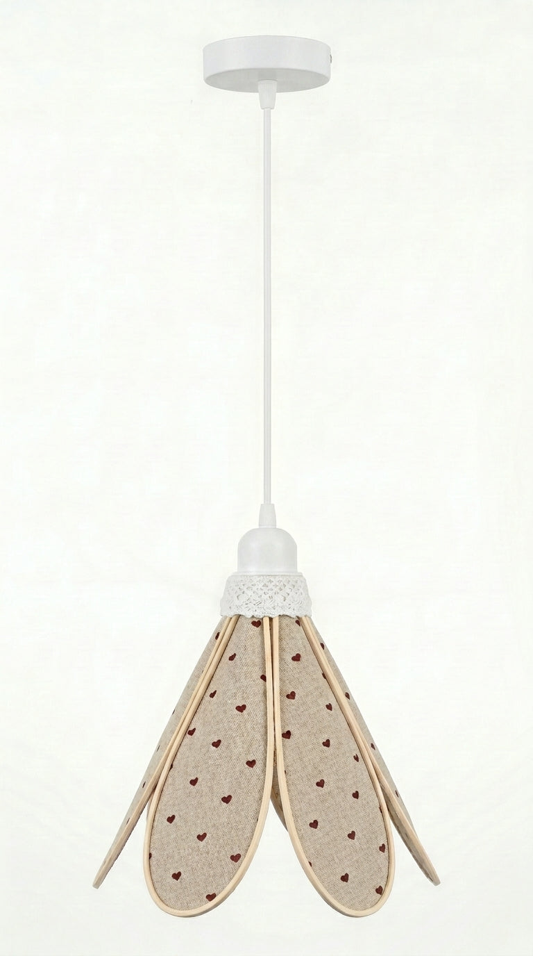 Lampe Tulipe Cœur de Lin – Abat-jour Motif Cœurs Bordeaux Fait Main