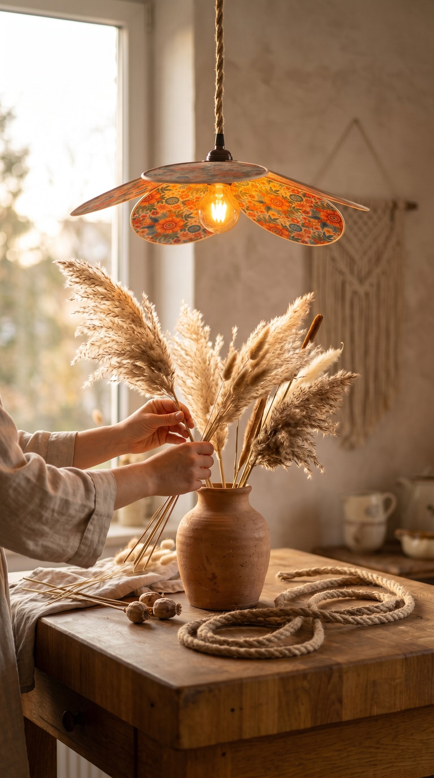 Lampe Magnolia Florale - Lampe Artisanale Bohème Florale