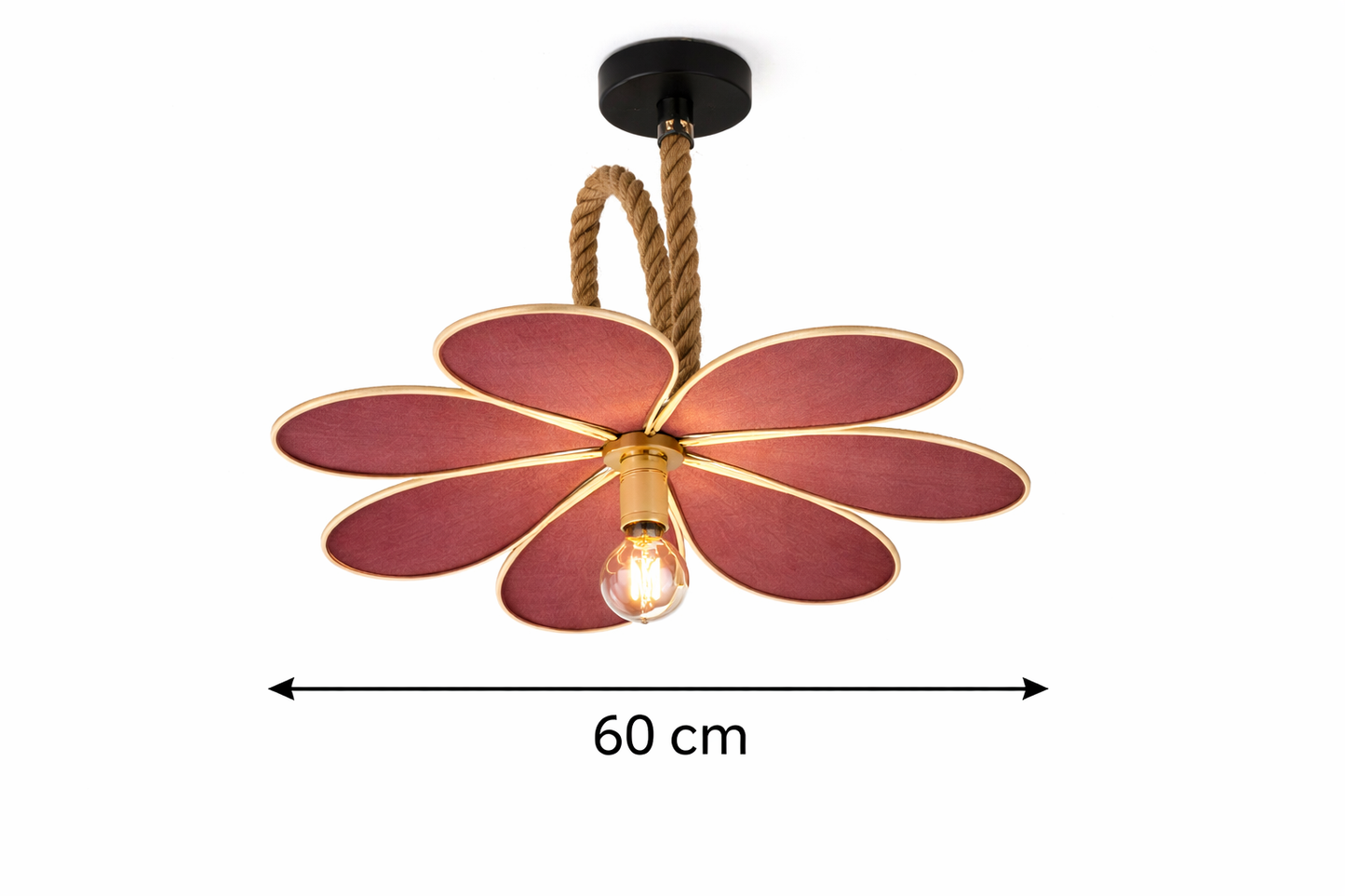 Suspension Pâquerette Toile de Jute Rouge – Lampe Artisanale Bohème Naturelle