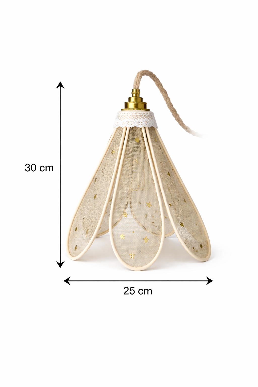 Lampe Tulipe Toile de Jute Etoilée- Lampe Artisanale Bohème Naturelle