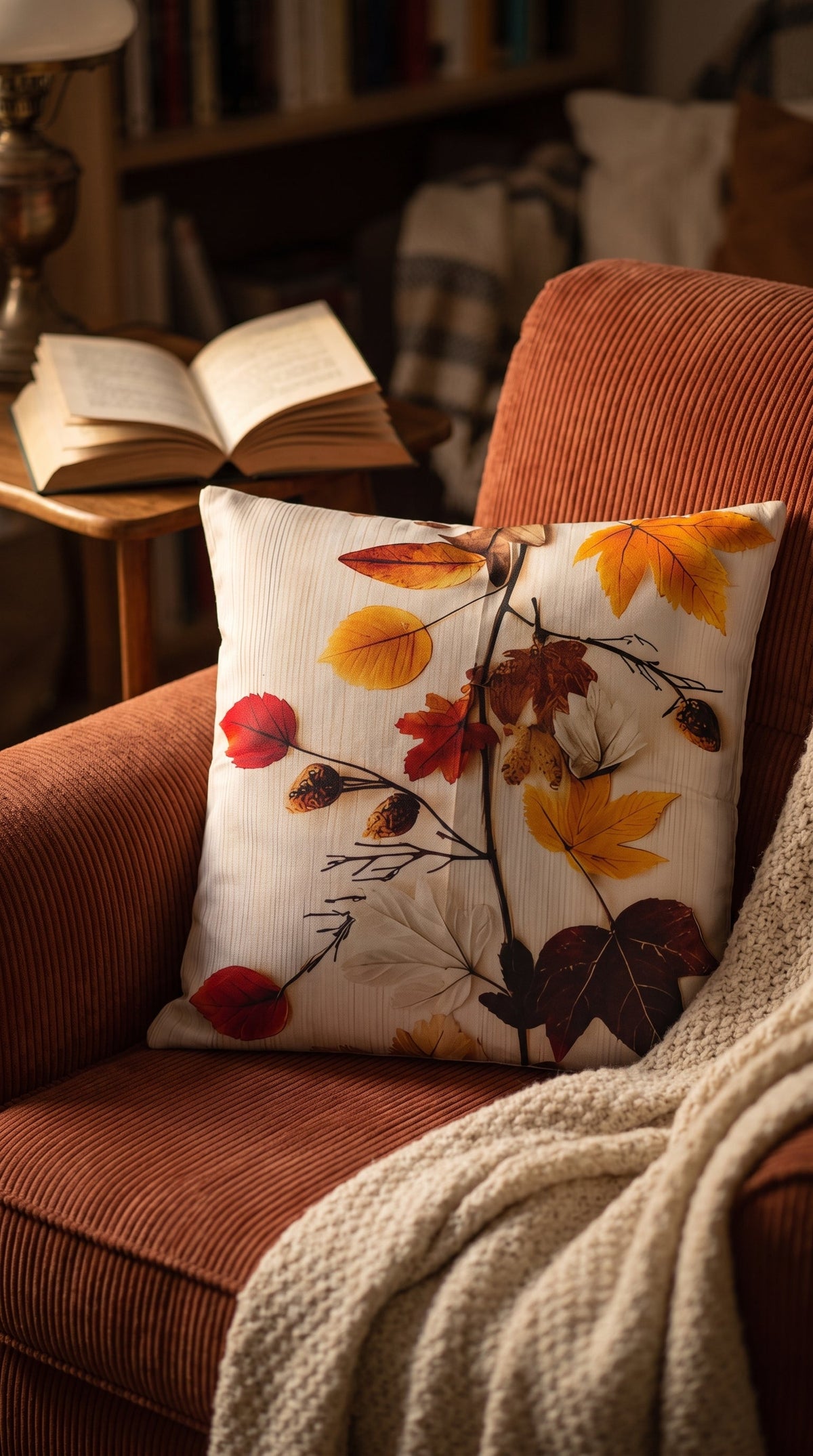 Housse de coussin Feuillage de Septembre, vue rapprochée de la texture