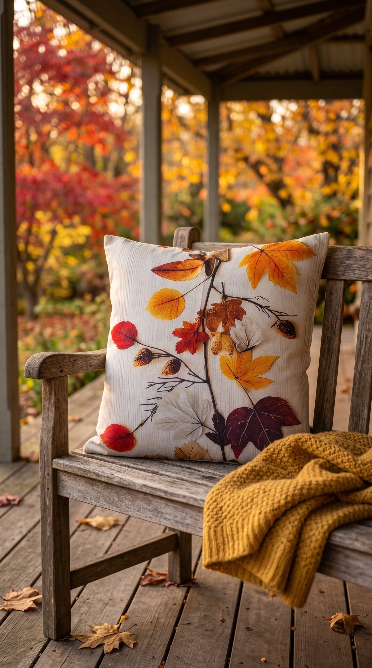 Housse de coussin Feuillage de Septembre présentée sur fond neutre