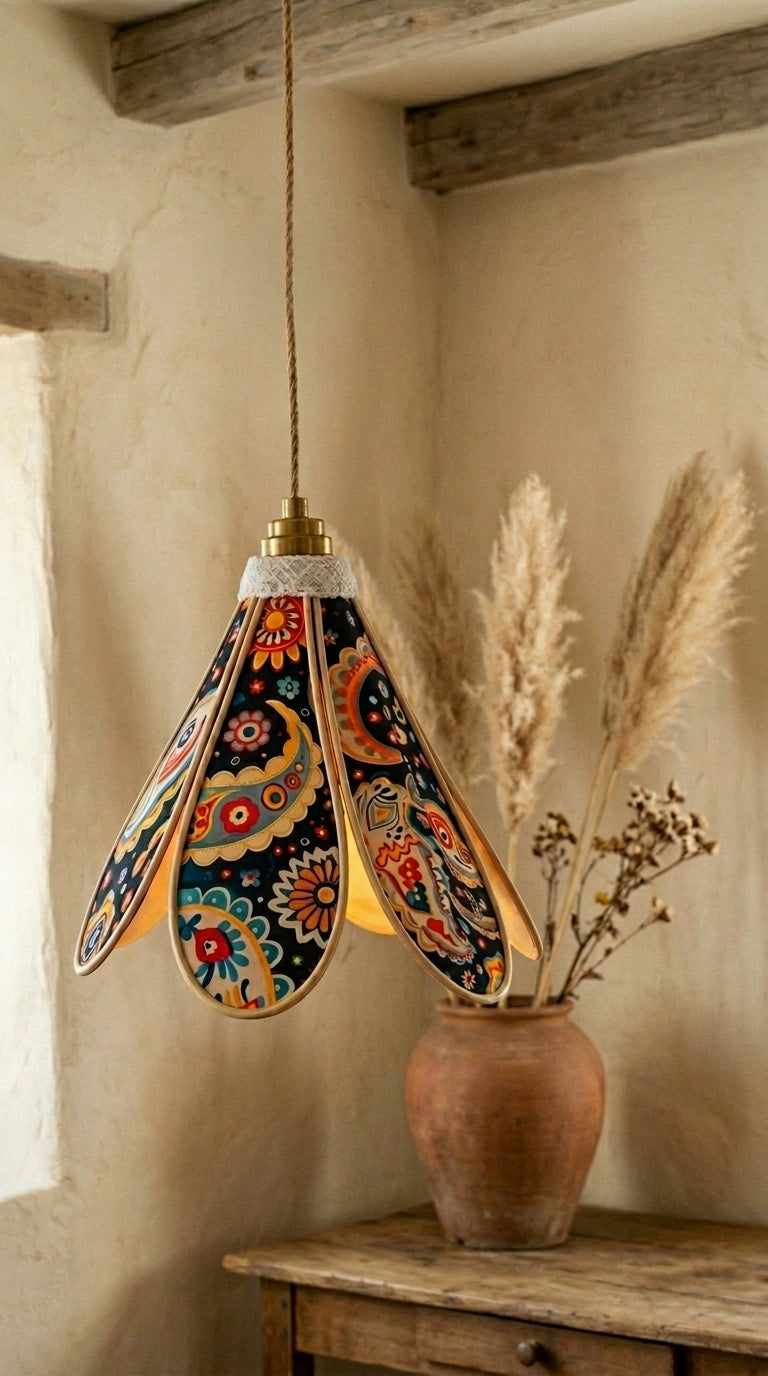 Lampe Tulipe Rétro Fleur de Coco – Lampe Artisanale Bohème Florale