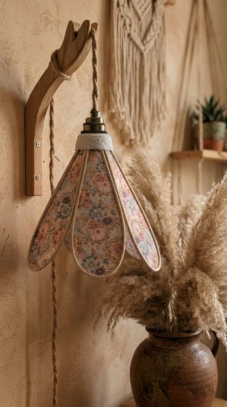 Lampe Tulipe  Rosace Vintage- Lampe Artisanale Bohème Florale