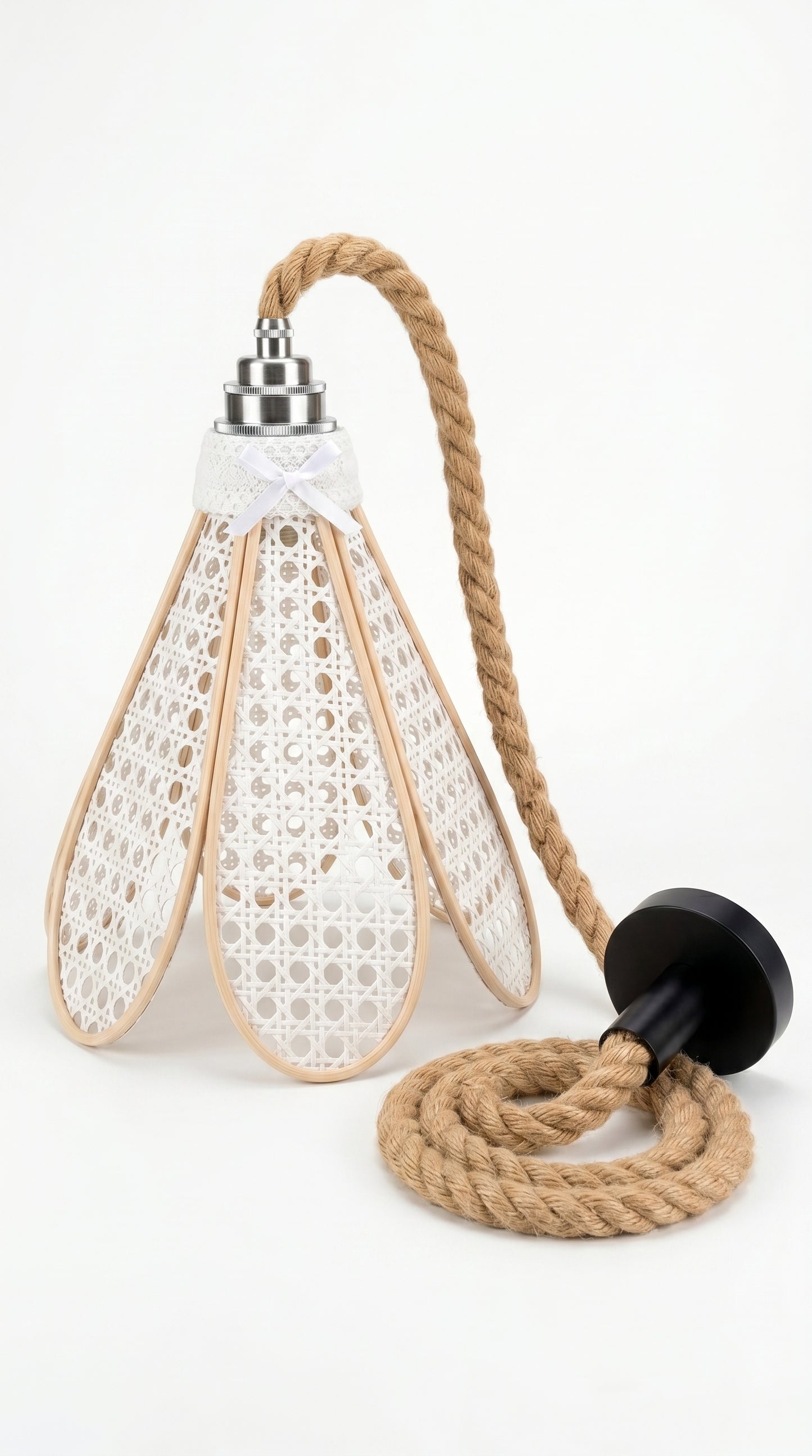 Lampe Tulipe Canage Blanc- Lampe Artisanale Bohème Naturelle