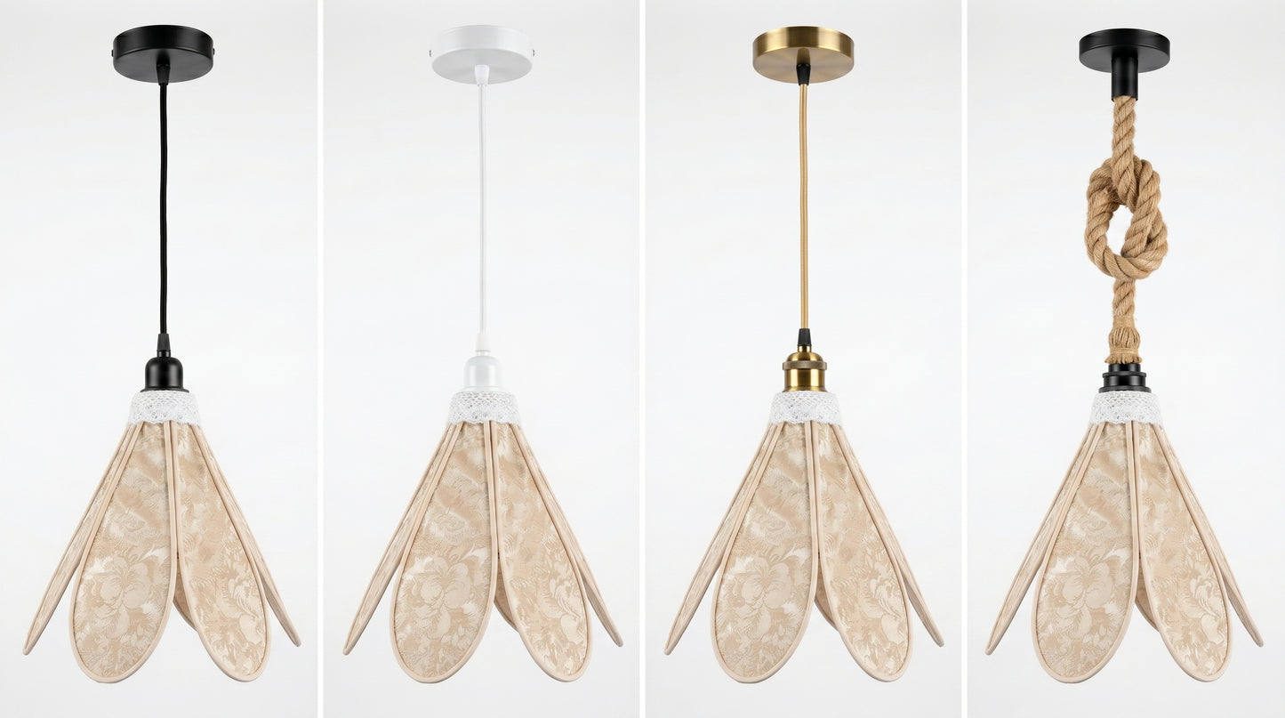 Lampe Tulipe Champagne en Fleurs – Abat-jour Motif Pivoine Jacquard Fait Main